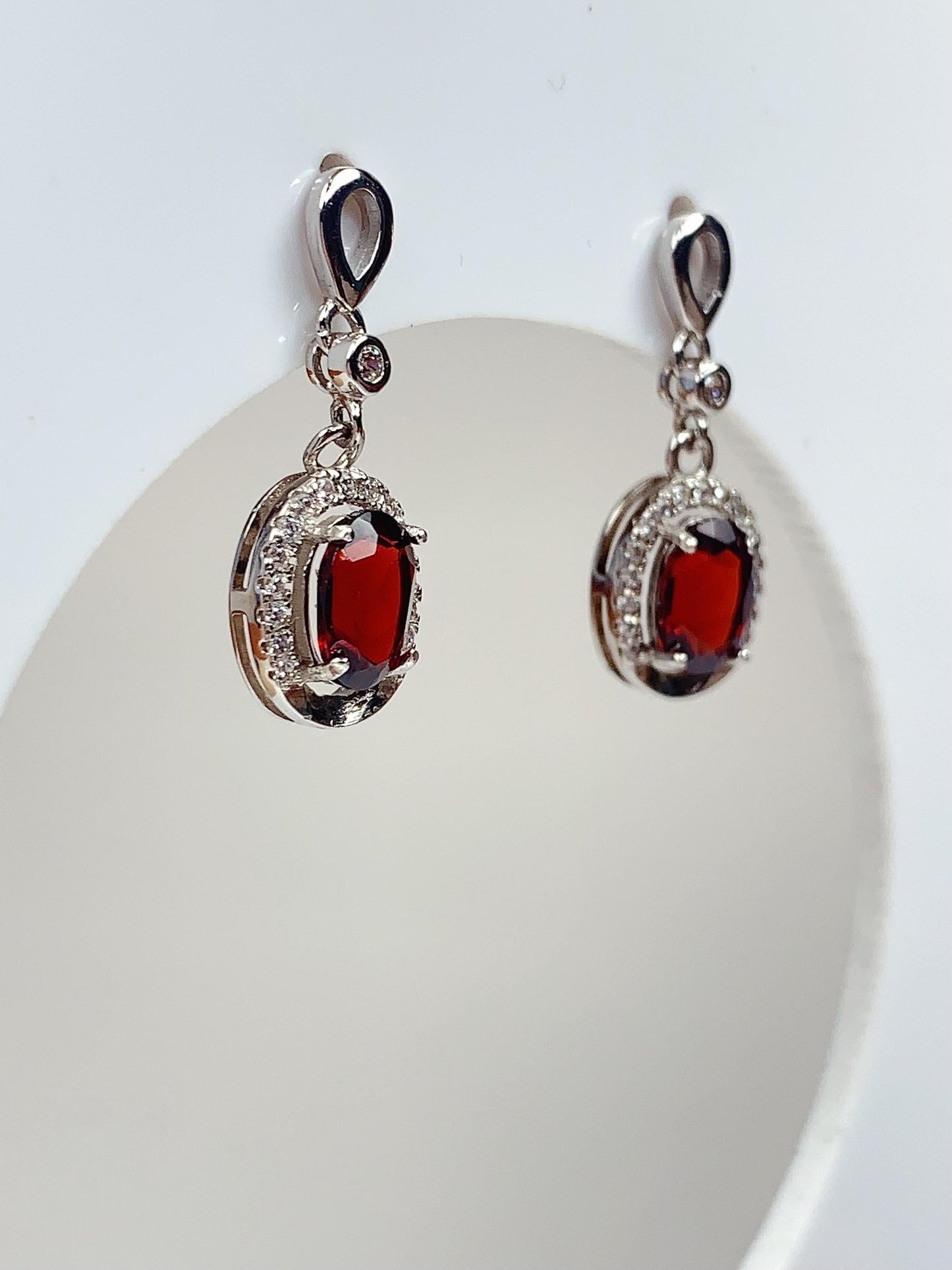 Red Garnet Sterling Silver Earrings: 18k Gold Plated Dangle Earrings