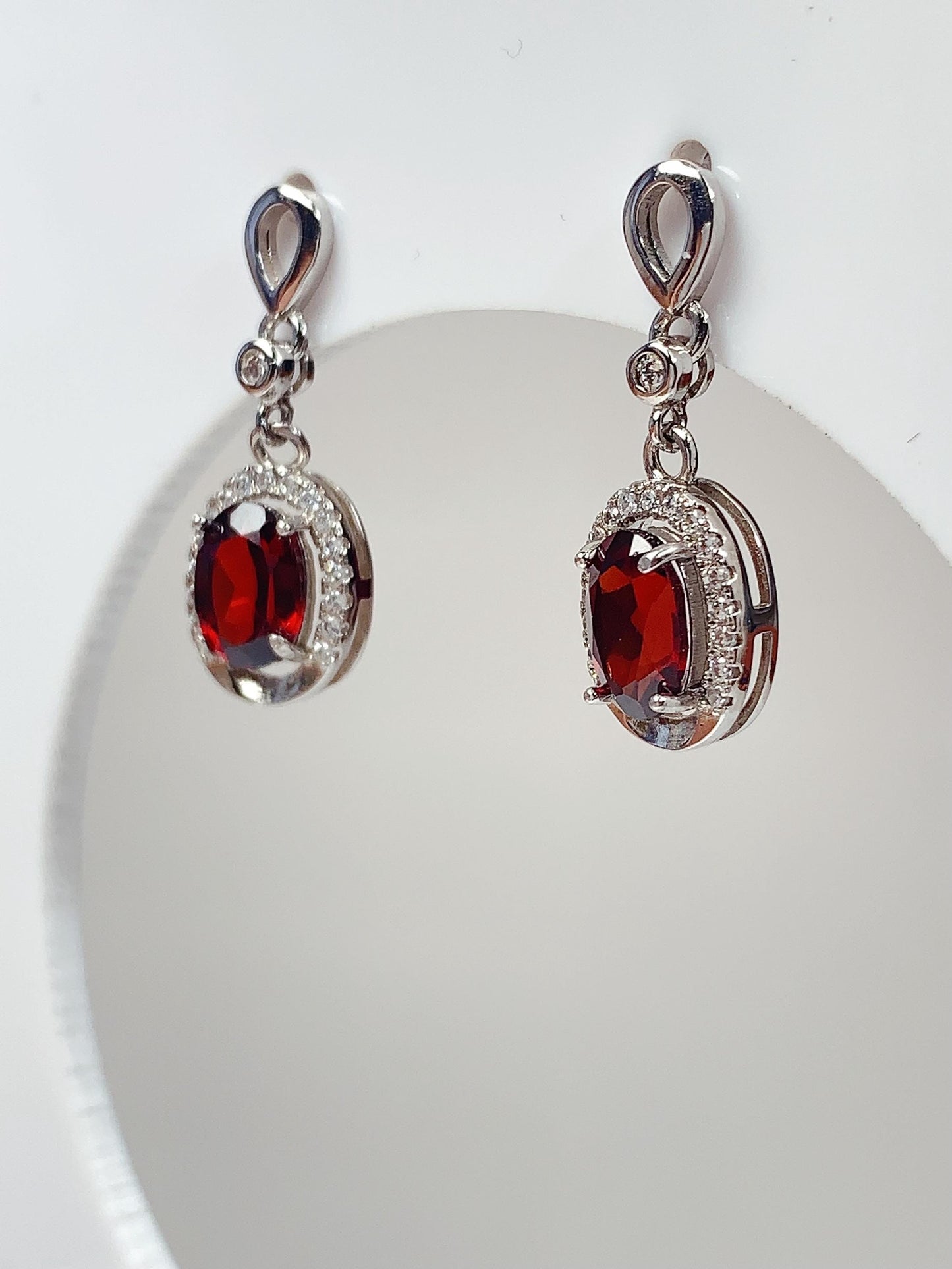 Red Garnet Sterling Silver Earrings: 18k Gold Plated Dangle Earrings