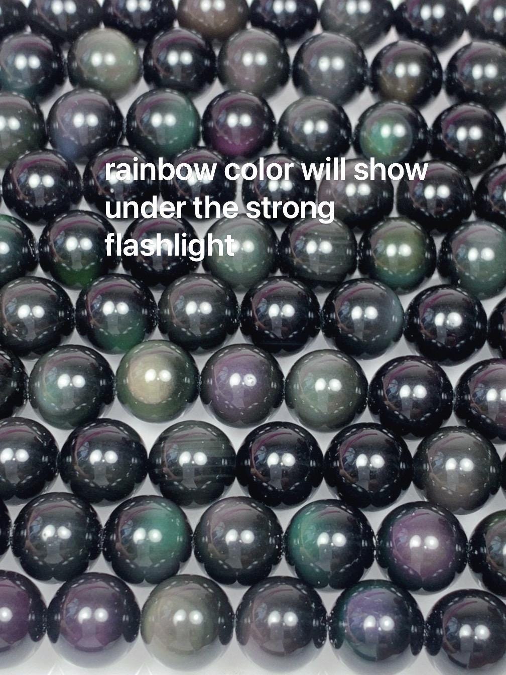 Natural Rainbow Obsidian Smooth Round Beads Gemstone 15.5" Strand
