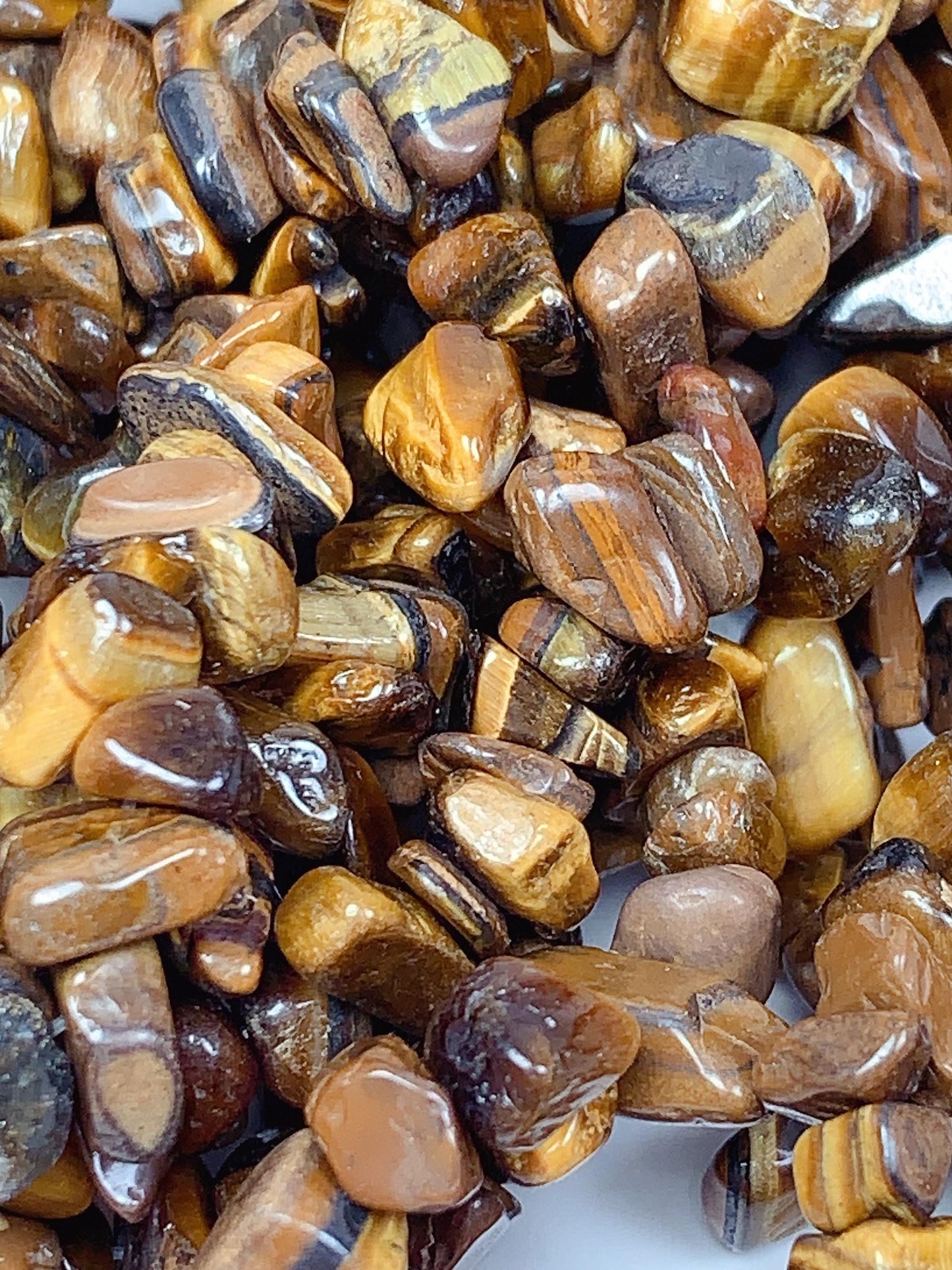 Natural Yellow Gold Tiger's Eye Chip Beads: 32" Strand