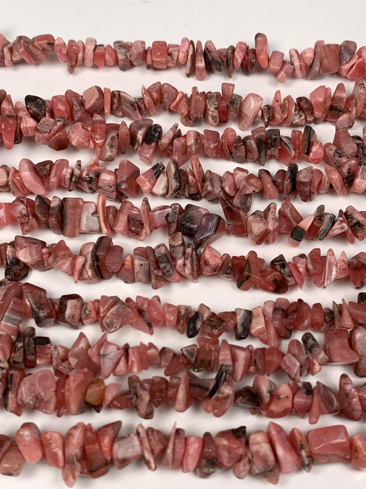 Pink Rhodonite Chip Beads: Natural Argentine Gemstone Nuggets, 32" Strand