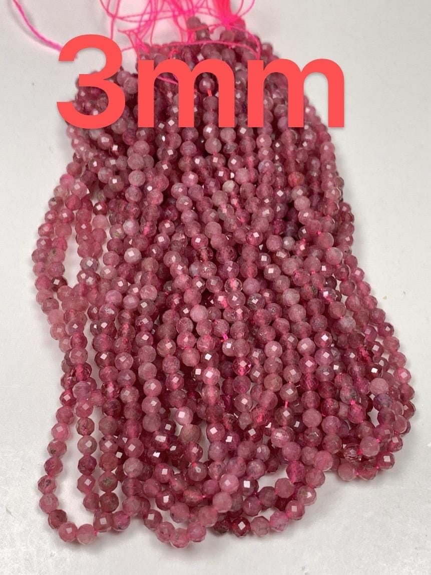 Genuine Natural Pink  Tourmaline Faceted Round Beads 15.5" Strand 2mm 3mm 4mm