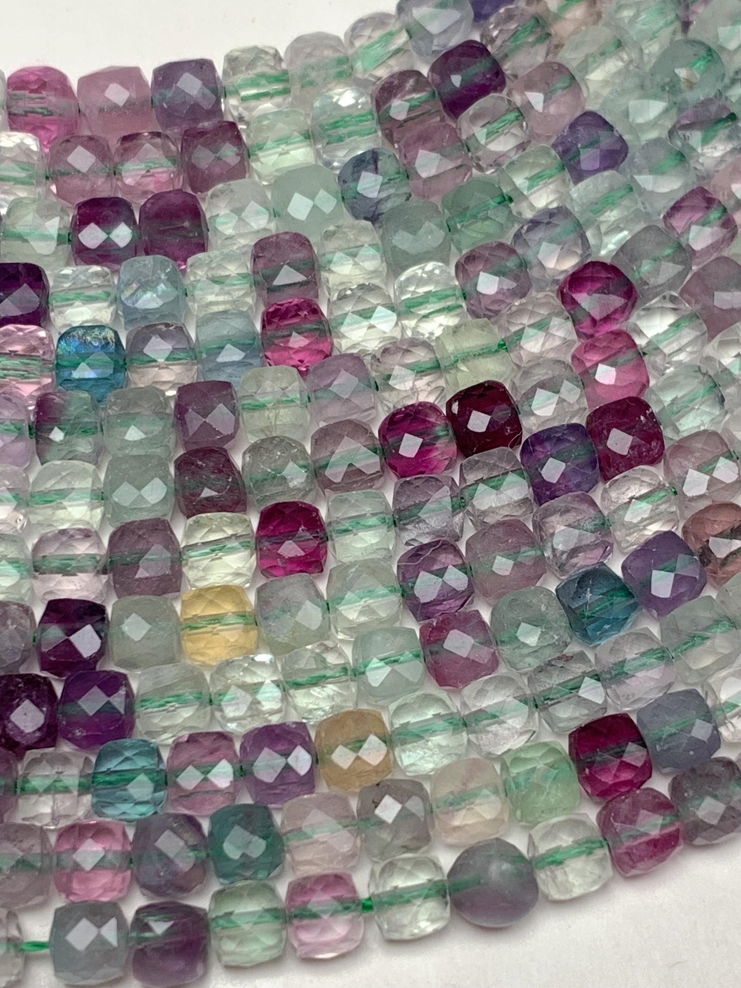 Grade AAA Genuine Natural Fluorite Faceted Cube Square Beads 15.5" Strand 2mm 3mm 4mm