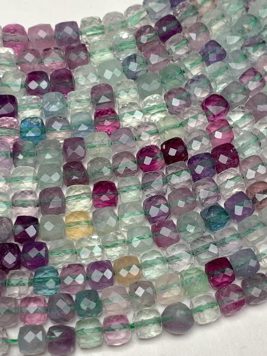 Grade AAA Genuine Natural Fluorite Faceted Cube Square Beads 15.5" Strand 2mm 3mm 4mm