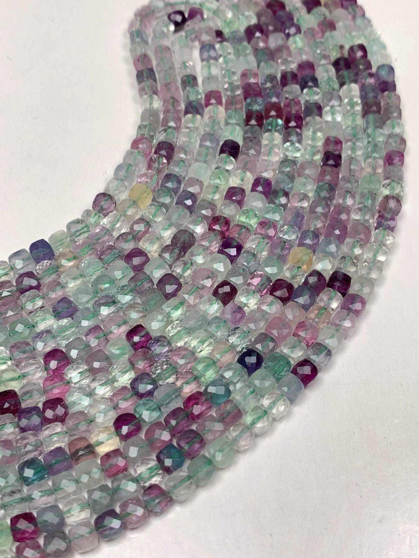 Grade AAA Genuine Natural Fluorite Faceted Cube Square Beads 15.5" Strand 2mm 3mm 4mm