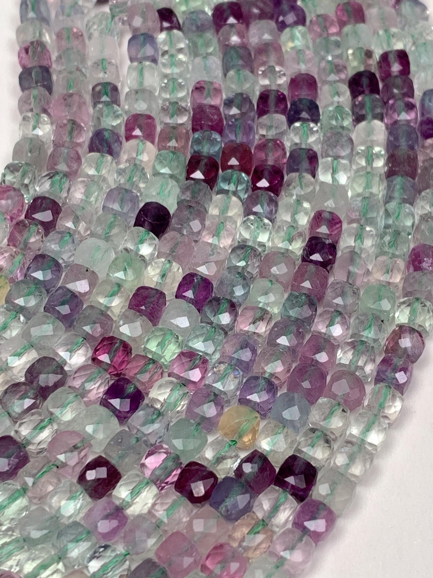 Grade AAA Genuine Natural Fluorite Faceted Cube Square Beads 15.5" Strand 2mm 3mm 4mm