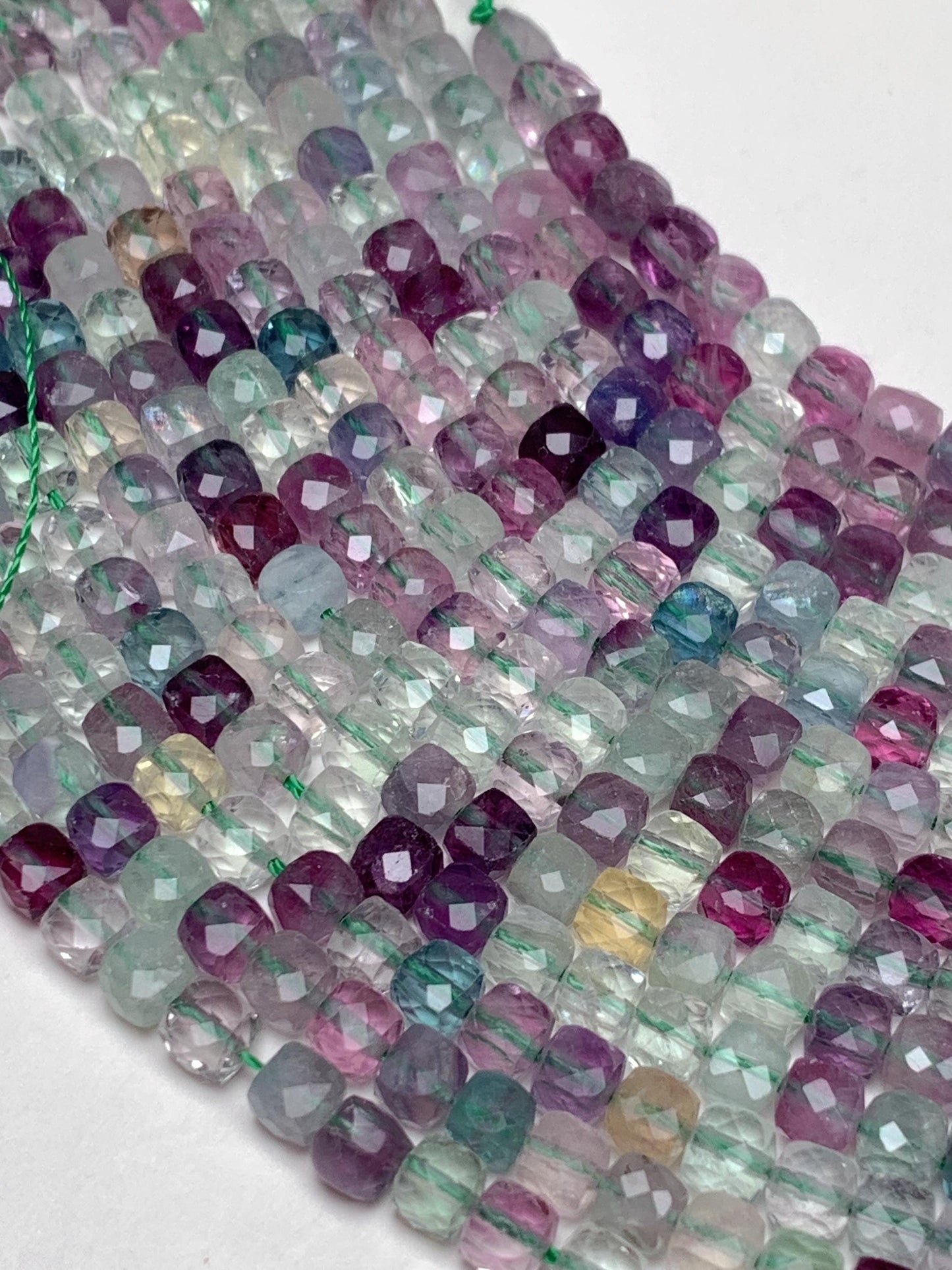 Grade AAA Genuine Natural Fluorite Faceted Cube Square Beads 15.5" Strand 2mm 3mm 4mm