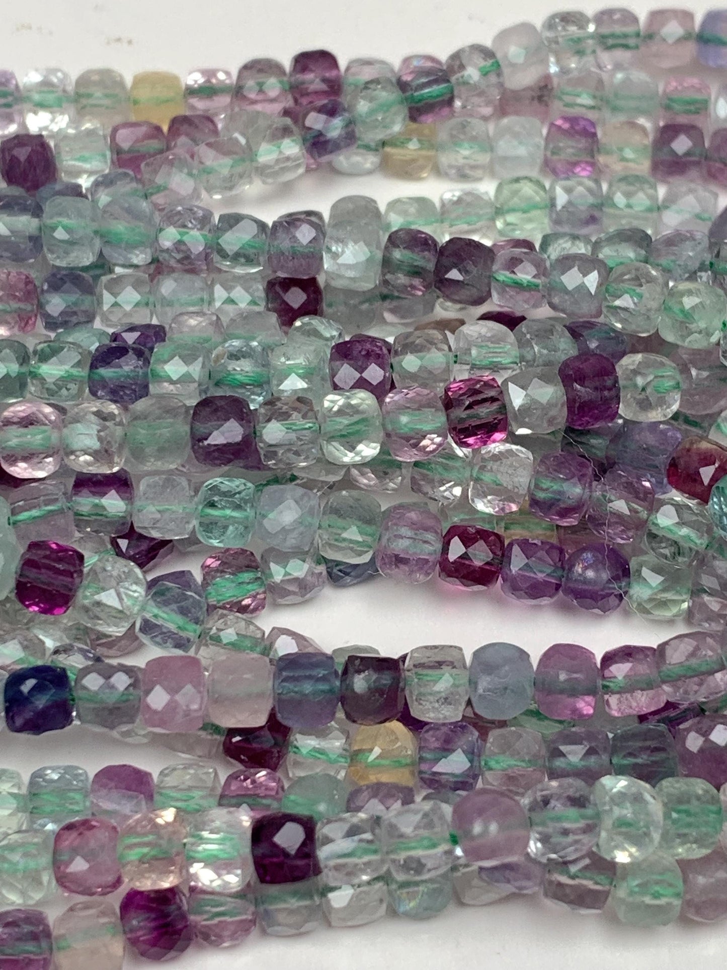 Grade AAA Genuine Natural Fluorite Faceted Cube Square Beads 15.5" Strand 2mm 3mm 4mm