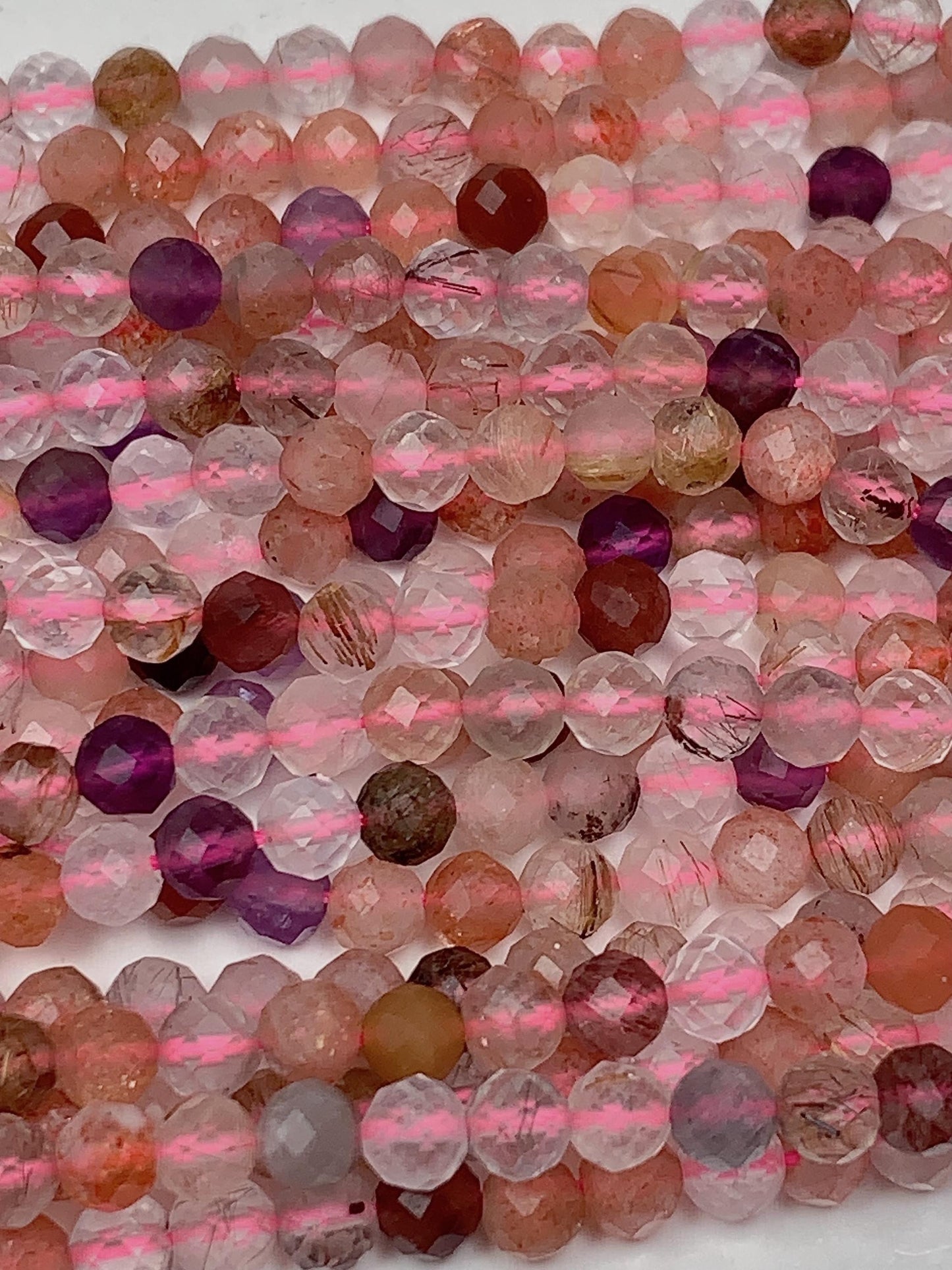 Faceted Super 7 Crystal Beads: Pink, Orange, Purple, Round (2mm-4mm)