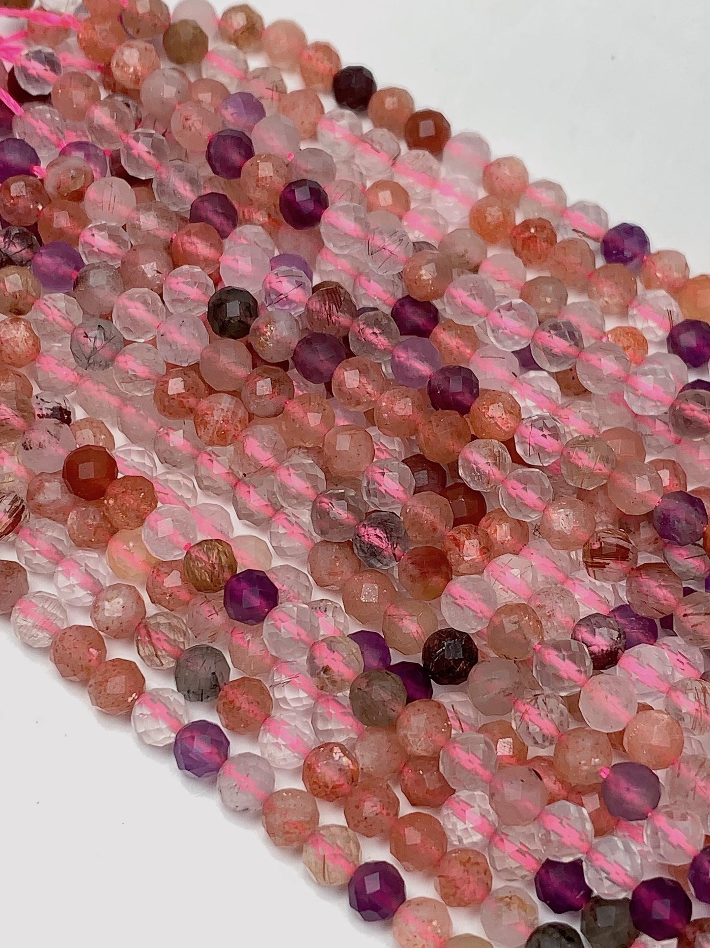 Faceted Super 7 Crystal Beads: Pink, Orange, Purple, Round (2mm-4mm)