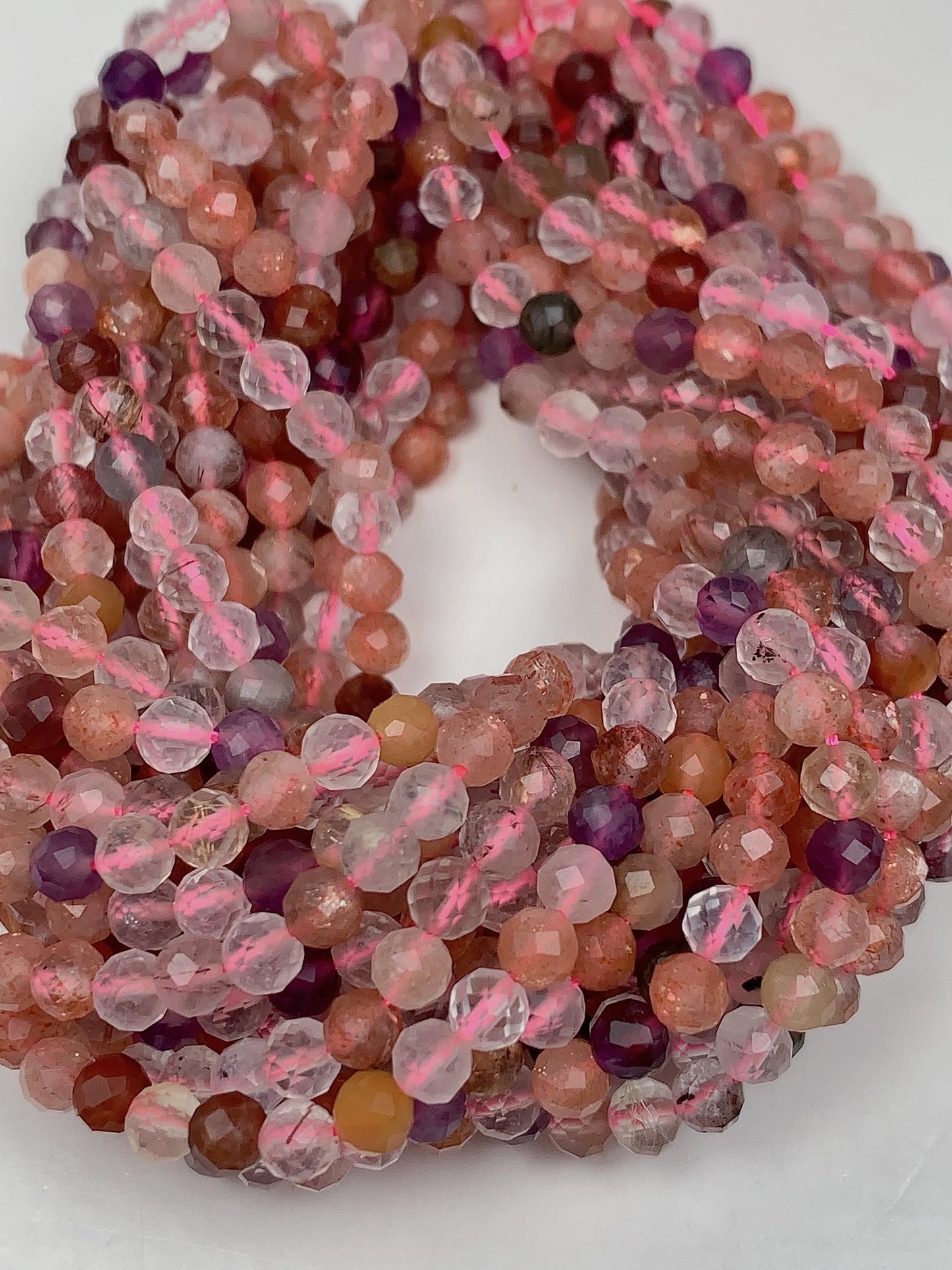 Faceted Super 7 Crystal Beads: Pink, Orange, Purple, Round (2mm-4mm)