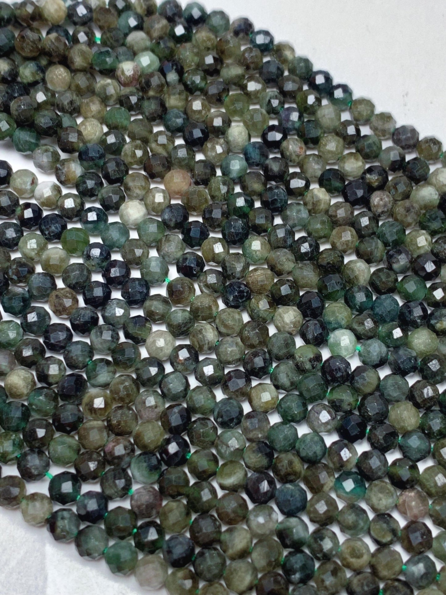 Genuine Natural Green Tourmaline Faceted Round Beads 15.5" Strand 2mm 3mm 4mm
