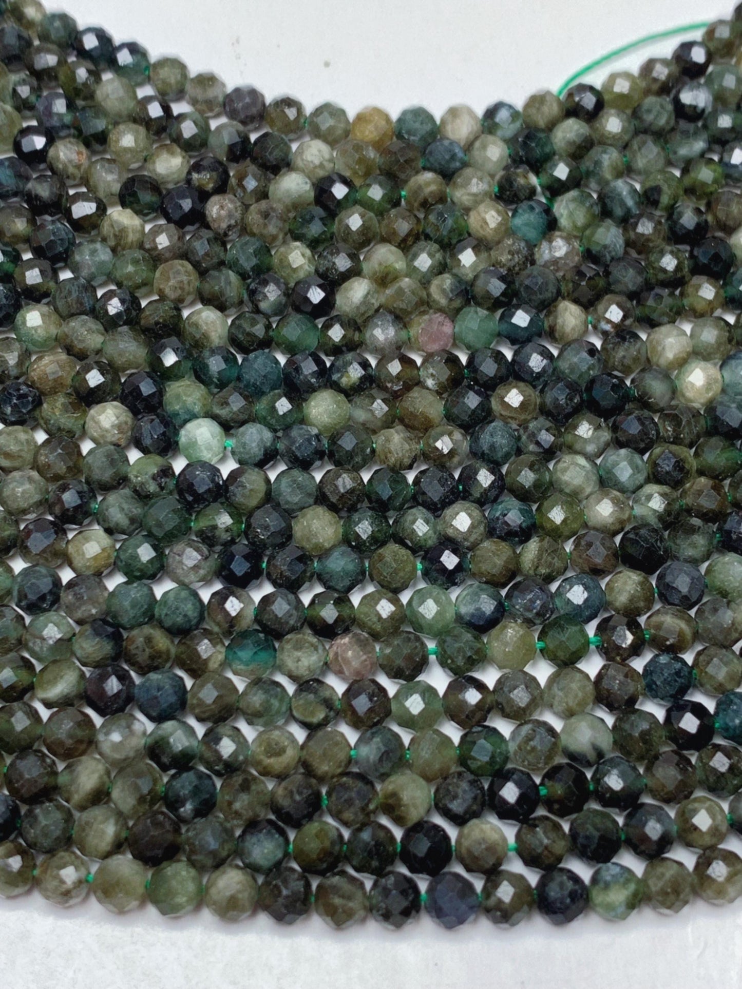 Genuine Natural Green Tourmaline Faceted Round Beads 15.5" Strand 2mm 3mm 4mm