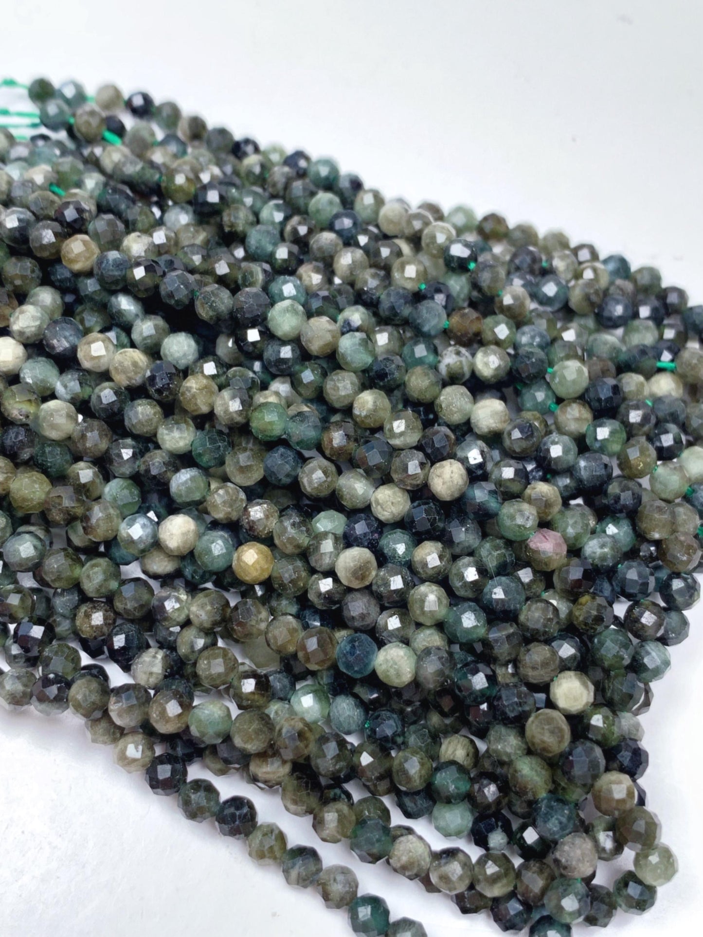 Genuine Natural Green Tourmaline Faceted Round Beads 15.5" Strand 2mm 3mm 4mm