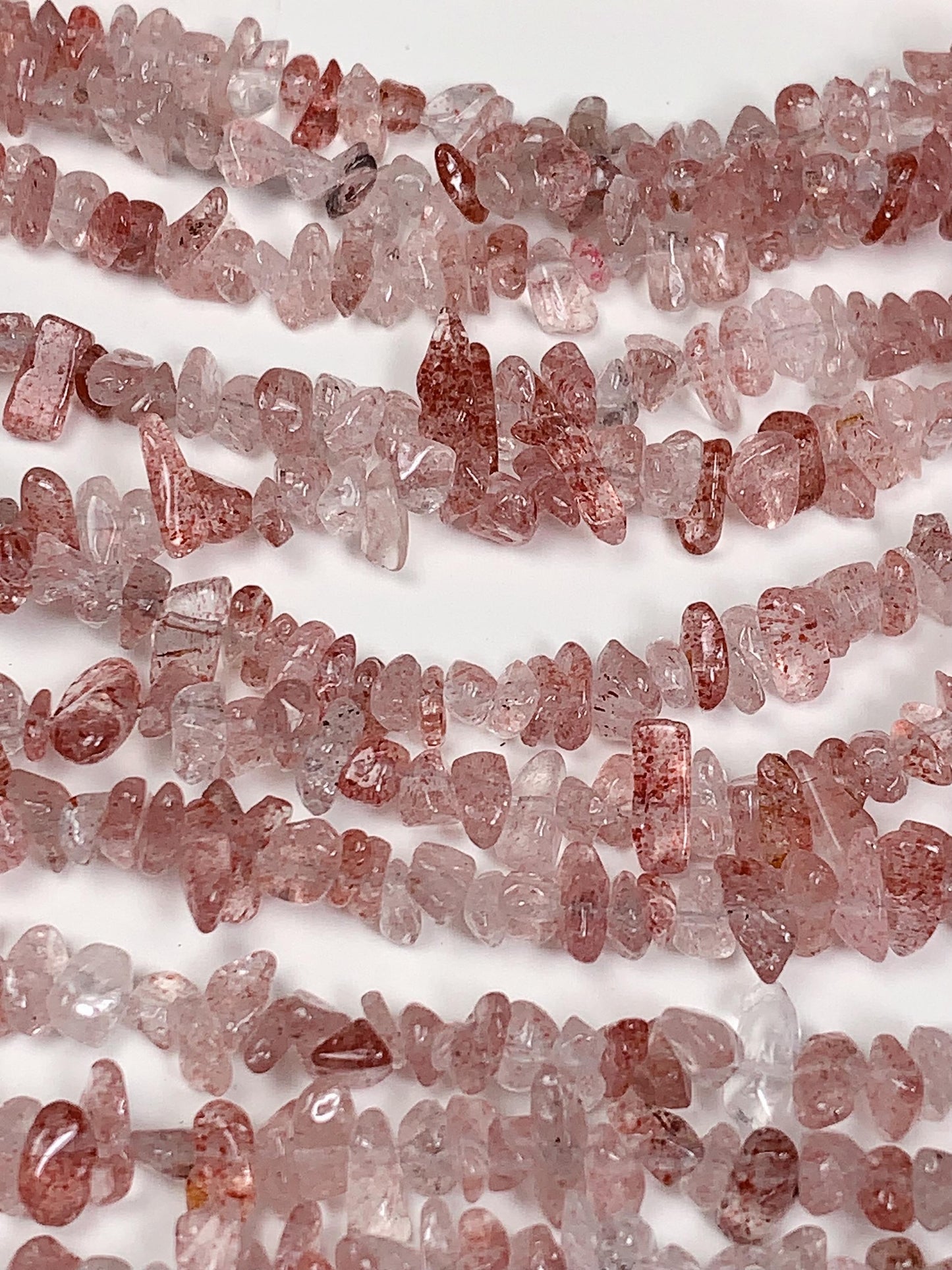 Strawberry Quartz Chip Beads: Natural Red Pink Gemstone Crystal, 32" Strand