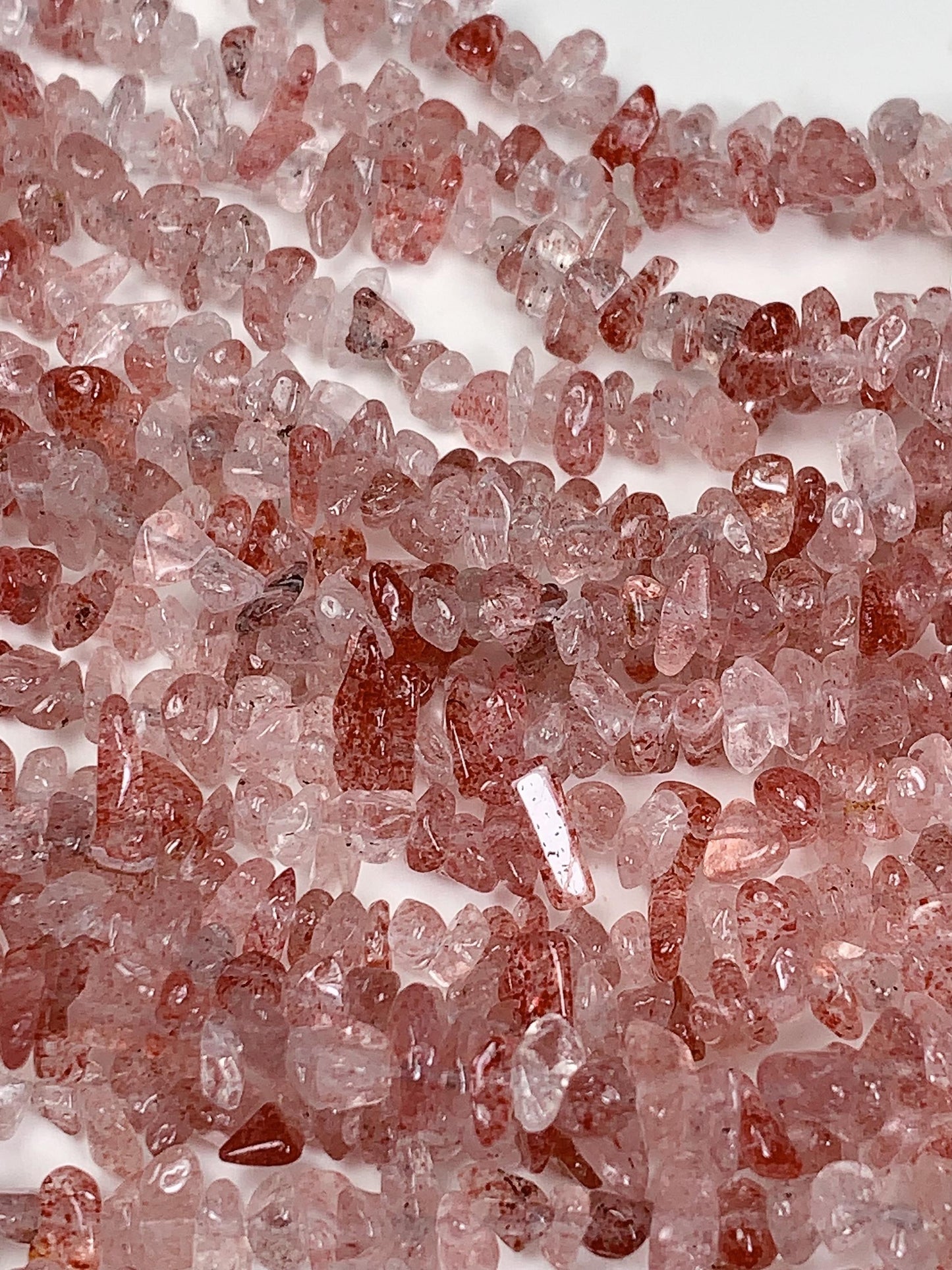 Strawberry Quartz Chip Beads: Natural Red Pink Gemstone Crystal, 32" Strand