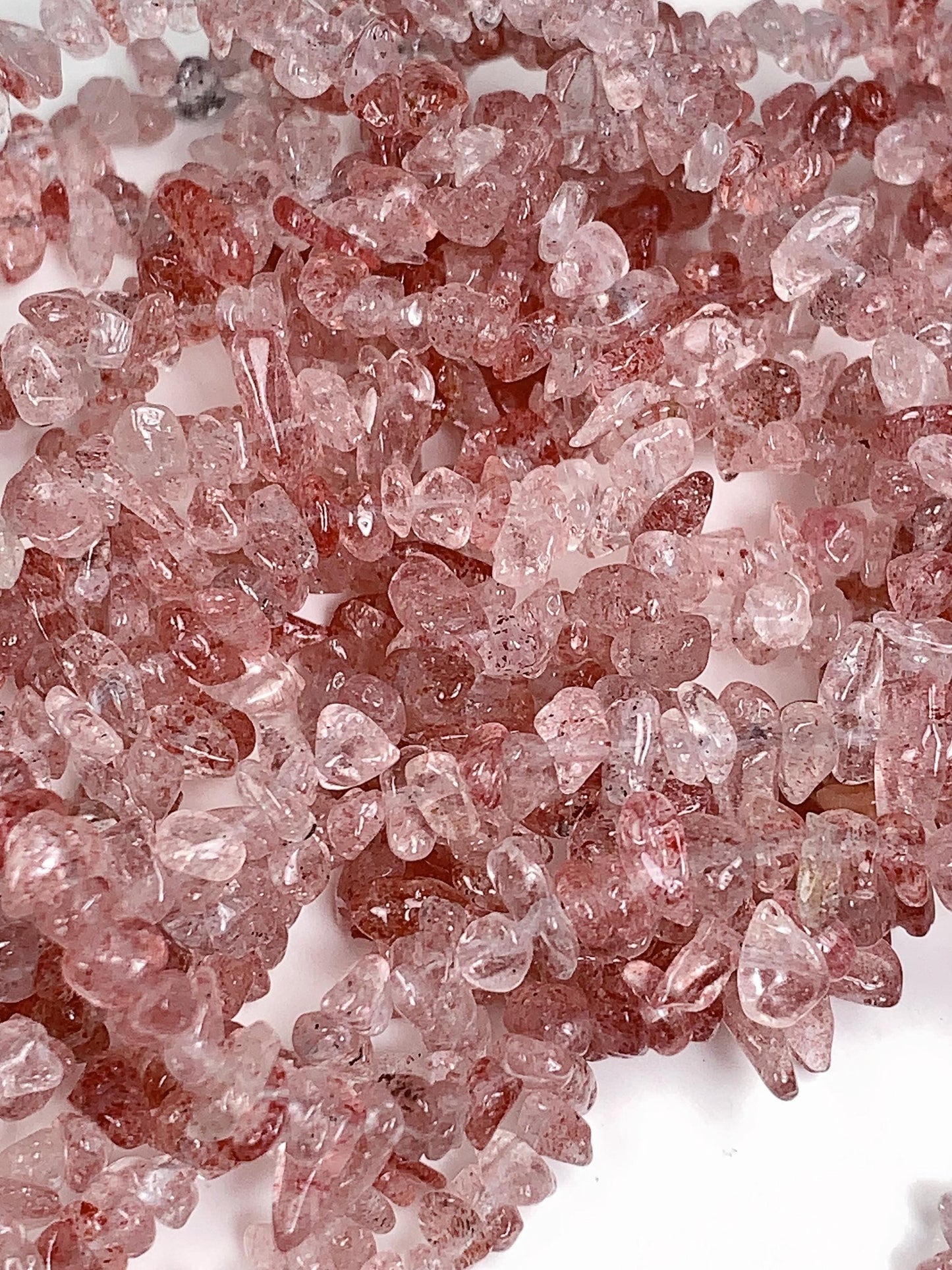 Strawberry Quartz Chip Beads: Natural Red Pink Gemstone Crystal, 32" Strand