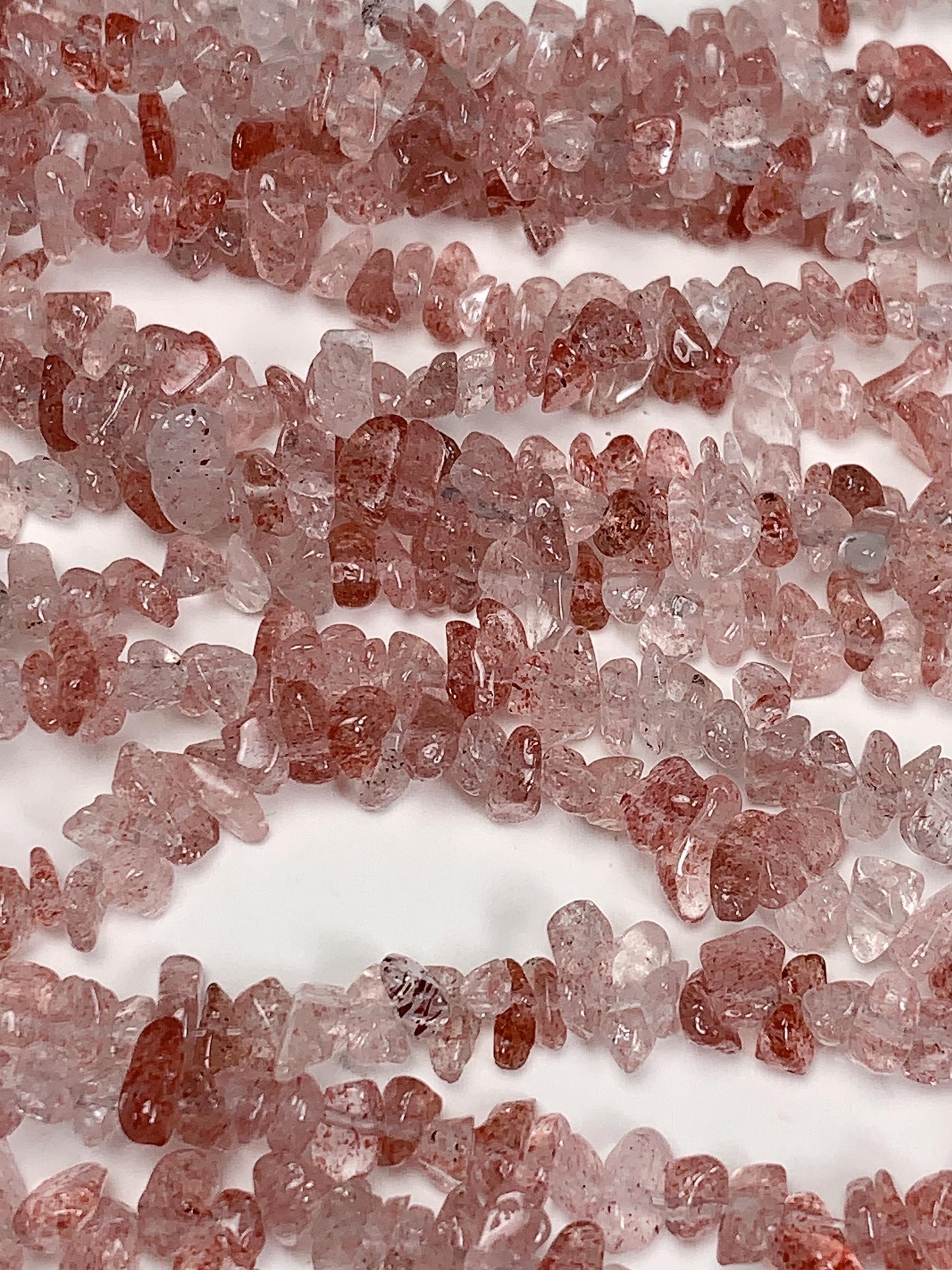 Strawberry Quartz Chip Beads: Natural Red Pink Gemstone Crystal, 32" Strand