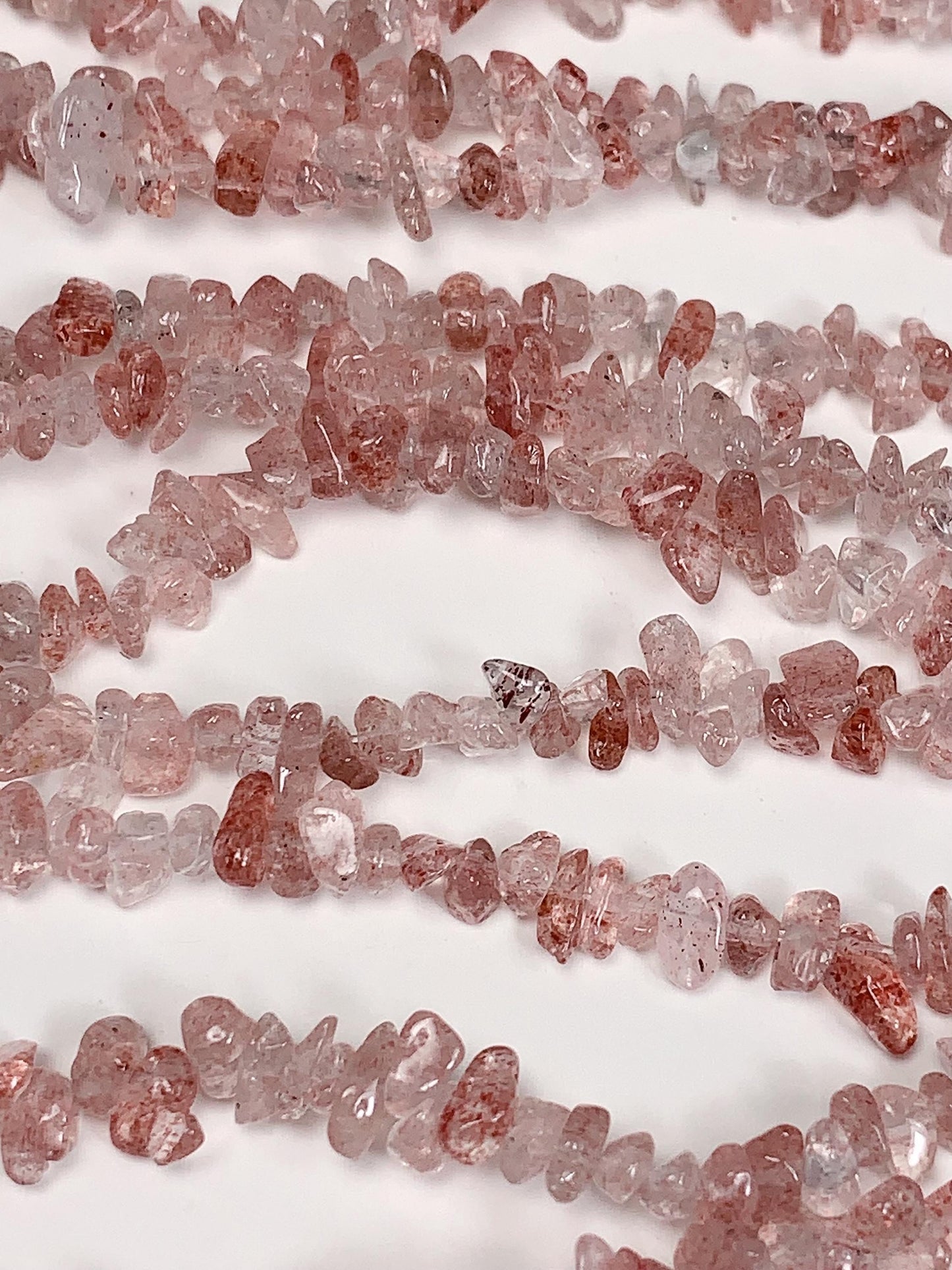 Strawberry Quartz Chip Beads: Natural Red Pink Gemstone Crystal, 32" Strand