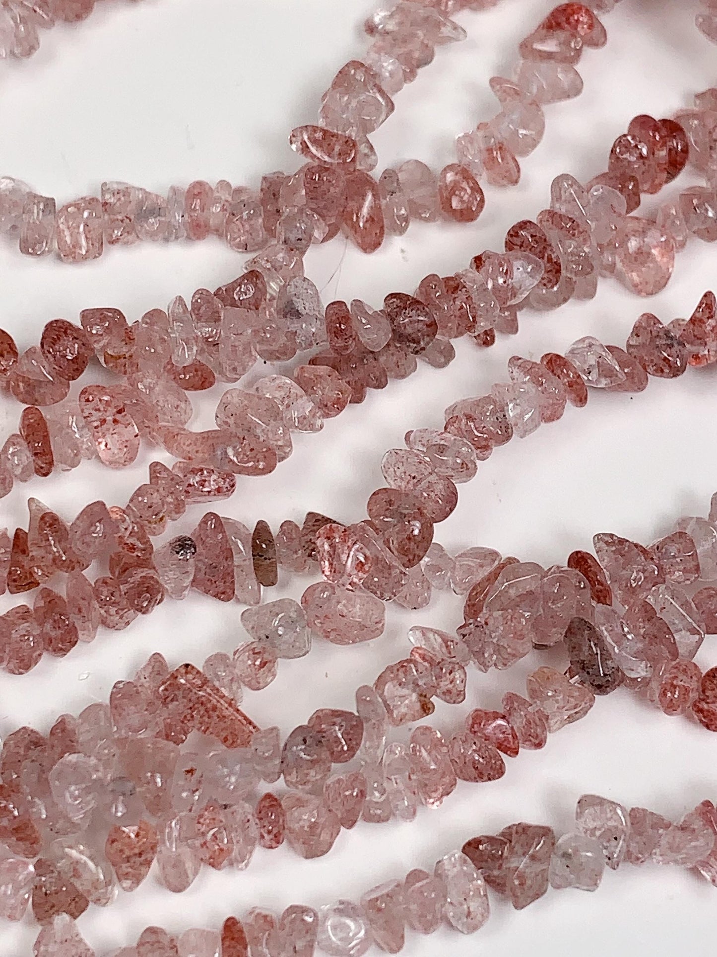 Strawberry Quartz Chip Beads: Natural Red Pink Gemstone Crystal, 32" Strand