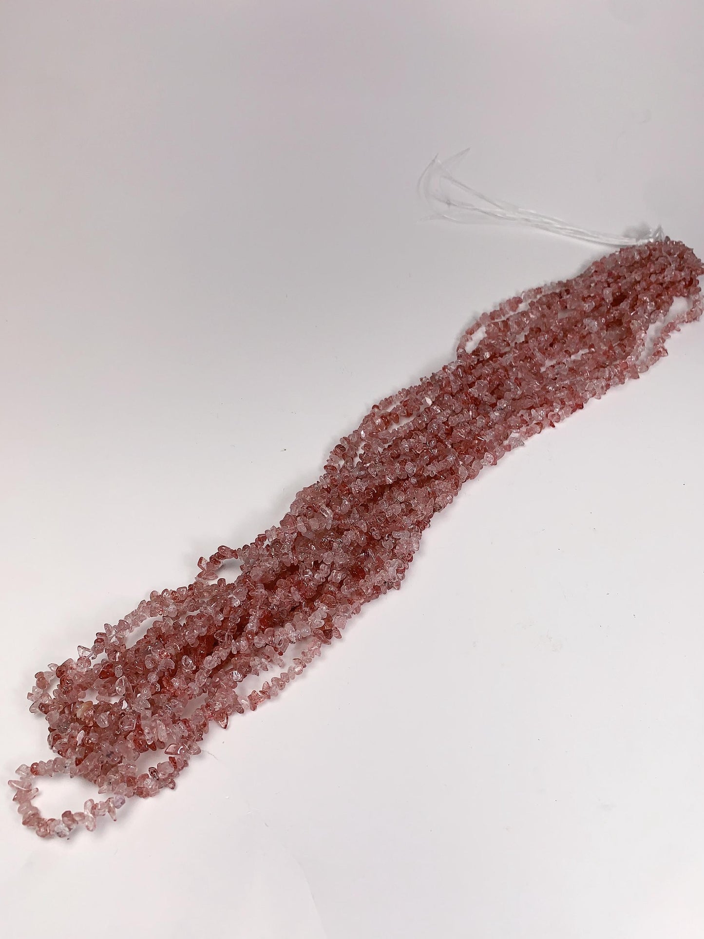 Strawberry Quartz Chip Beads: Natural Red Pink Gemstone Crystal, 32" Strand