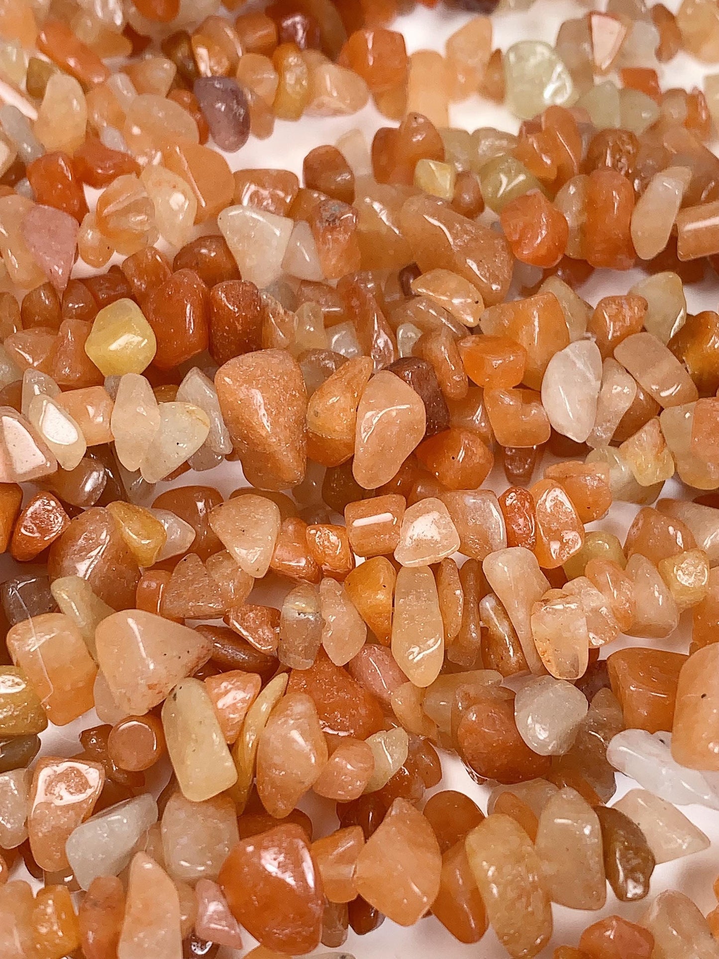 Red Orange Aventurine Chip Beads: Genuine Gemstone Nuggets, 32" Strand