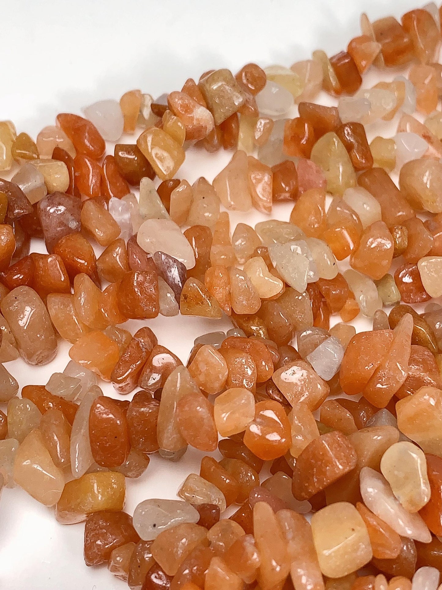 Red Orange Aventurine Chip Beads: Genuine Gemstone Nuggets, 32" Strand