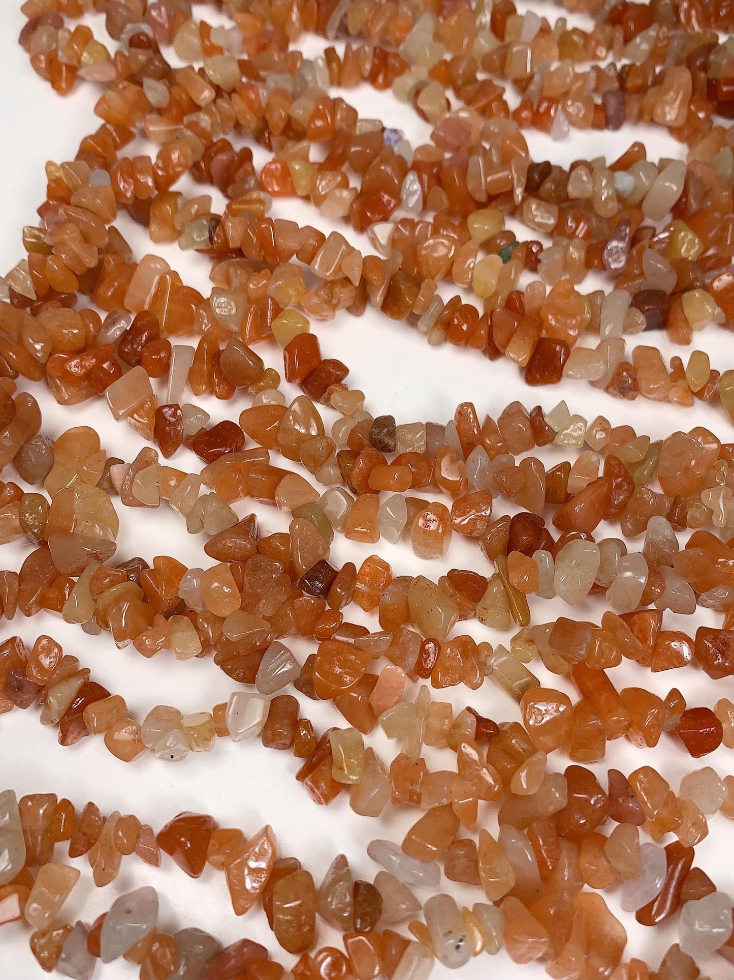 Red Orange Aventurine Chip Beads: Genuine Gemstone Nuggets, 32" Strand