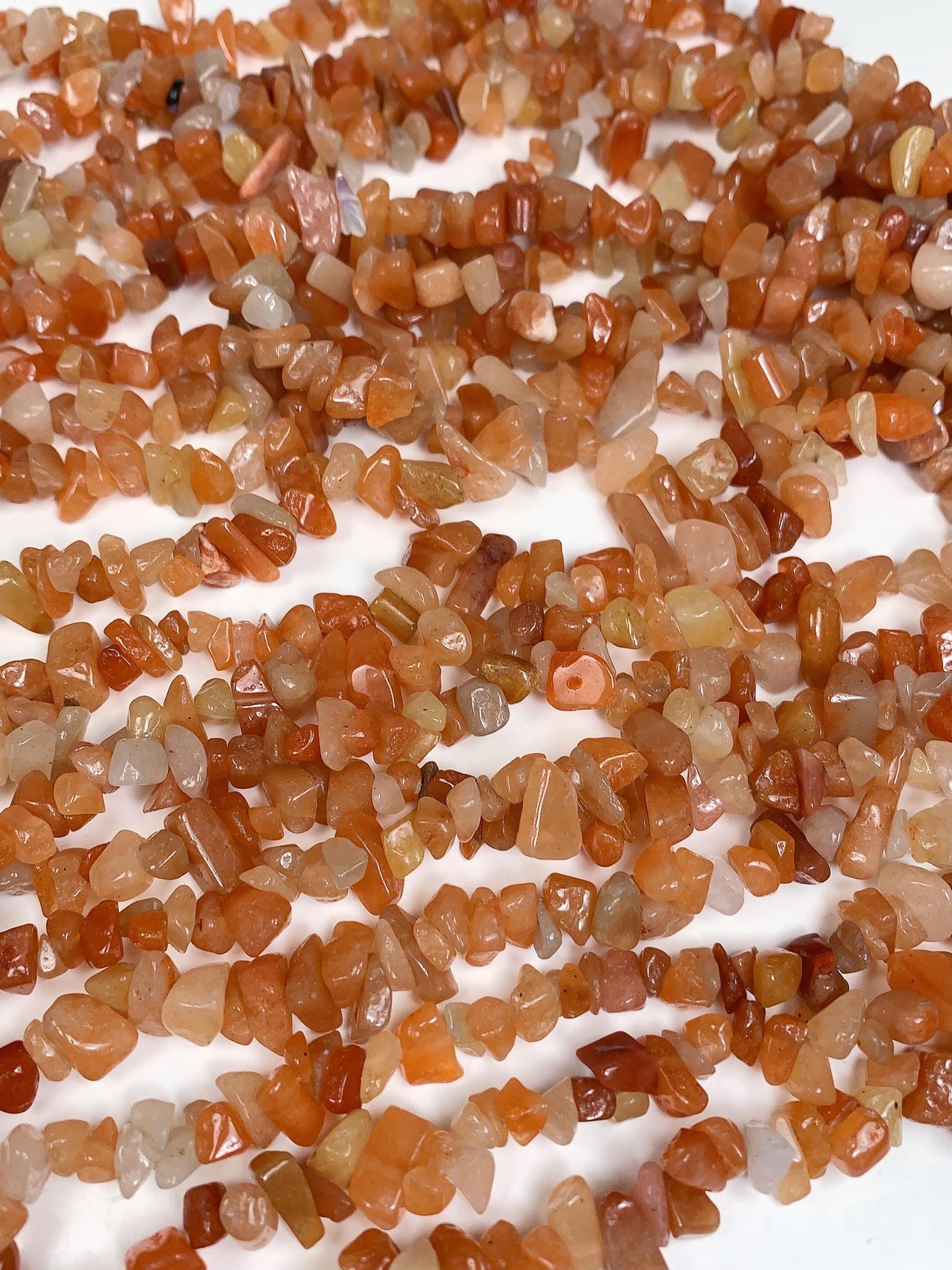 Red Orange Aventurine Chip Beads: Genuine Gemstone Nuggets, 32" Strand