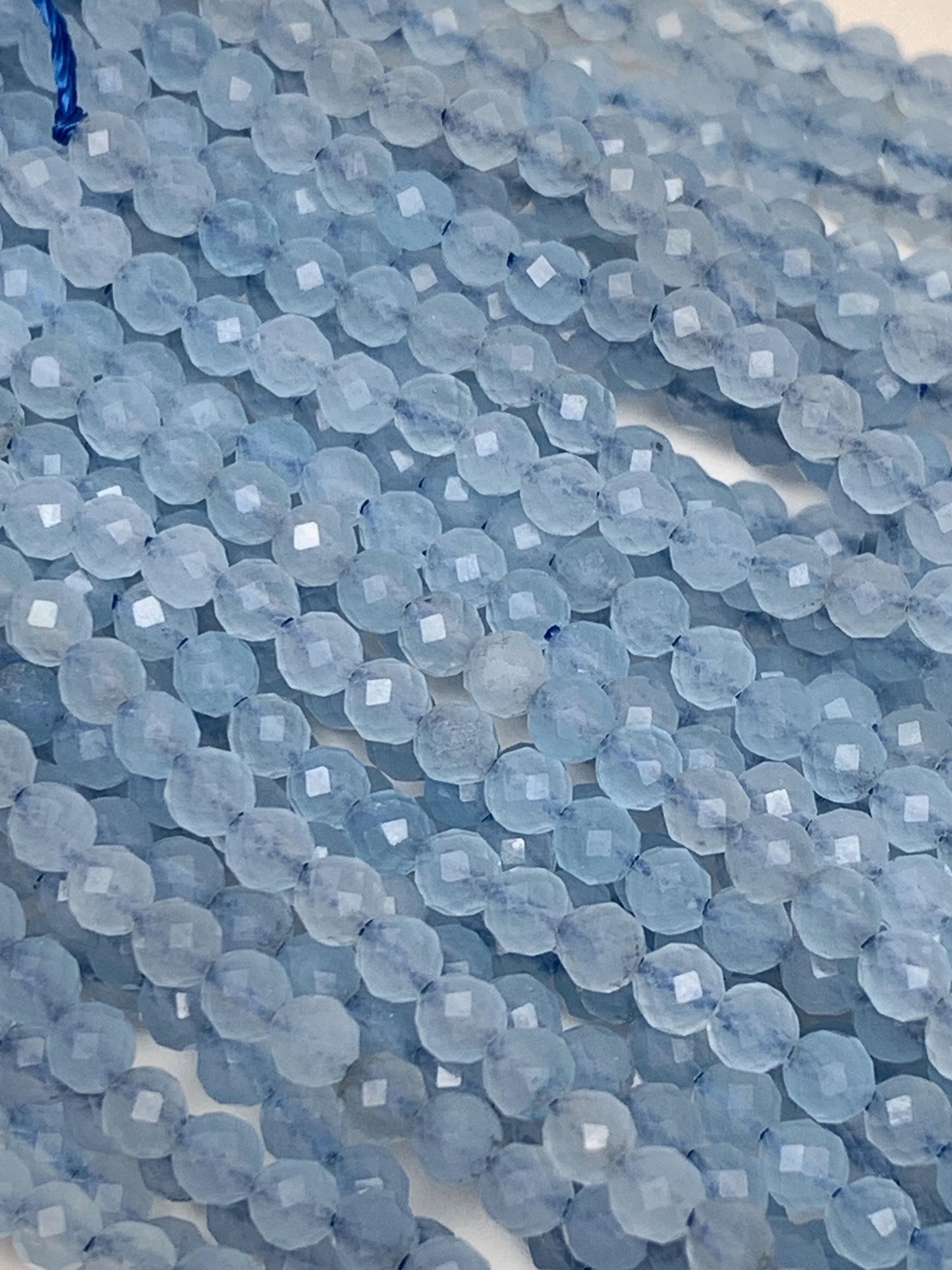 Natural Cream Blue Aquamarine Faceted Round Beads 15.5" Strand 2mm 3mm 4mm