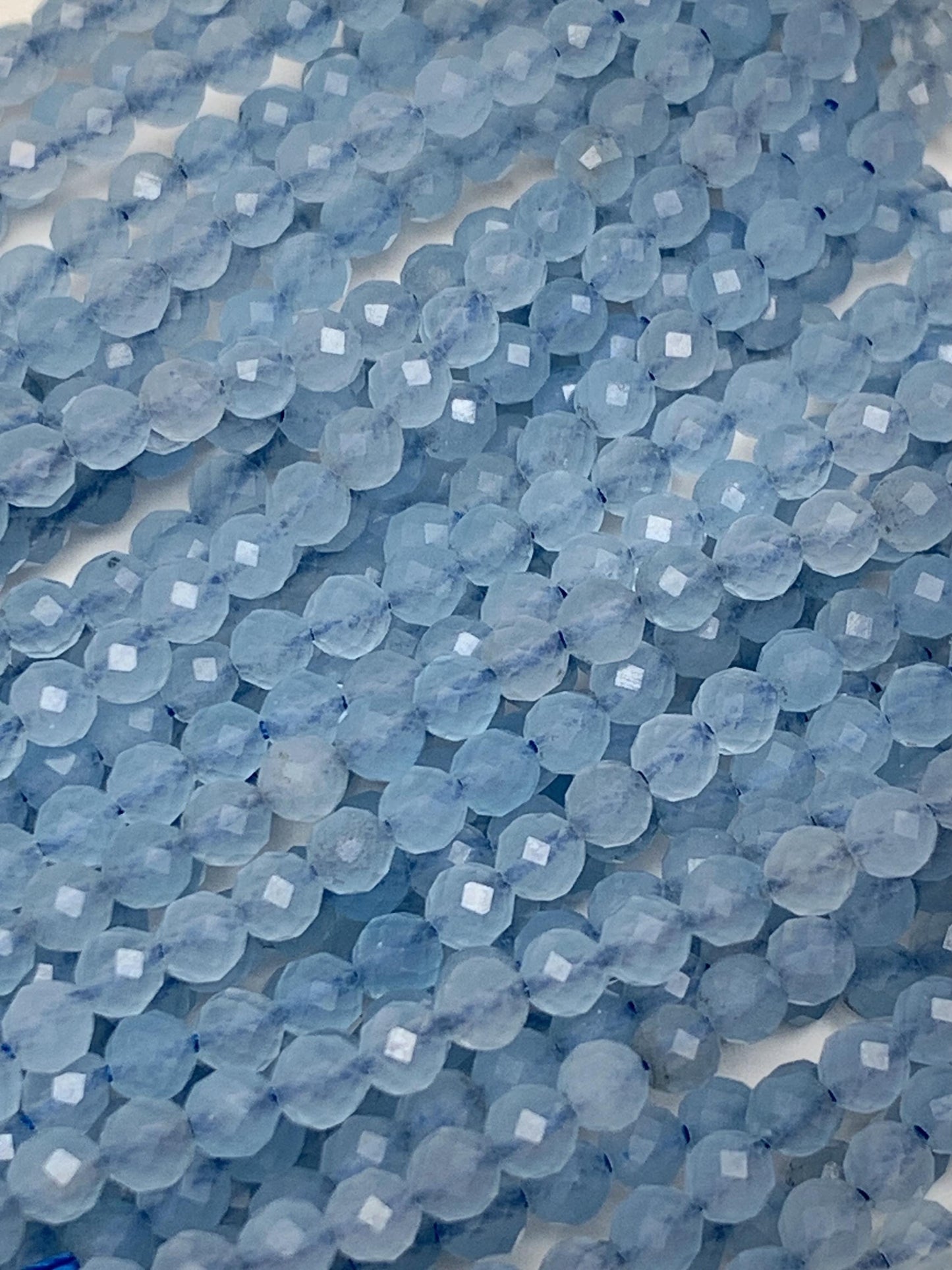 Natural Cream Blue Aquamarine Faceted Round Beads 15.5" Strand 2mm 3mm 4mm