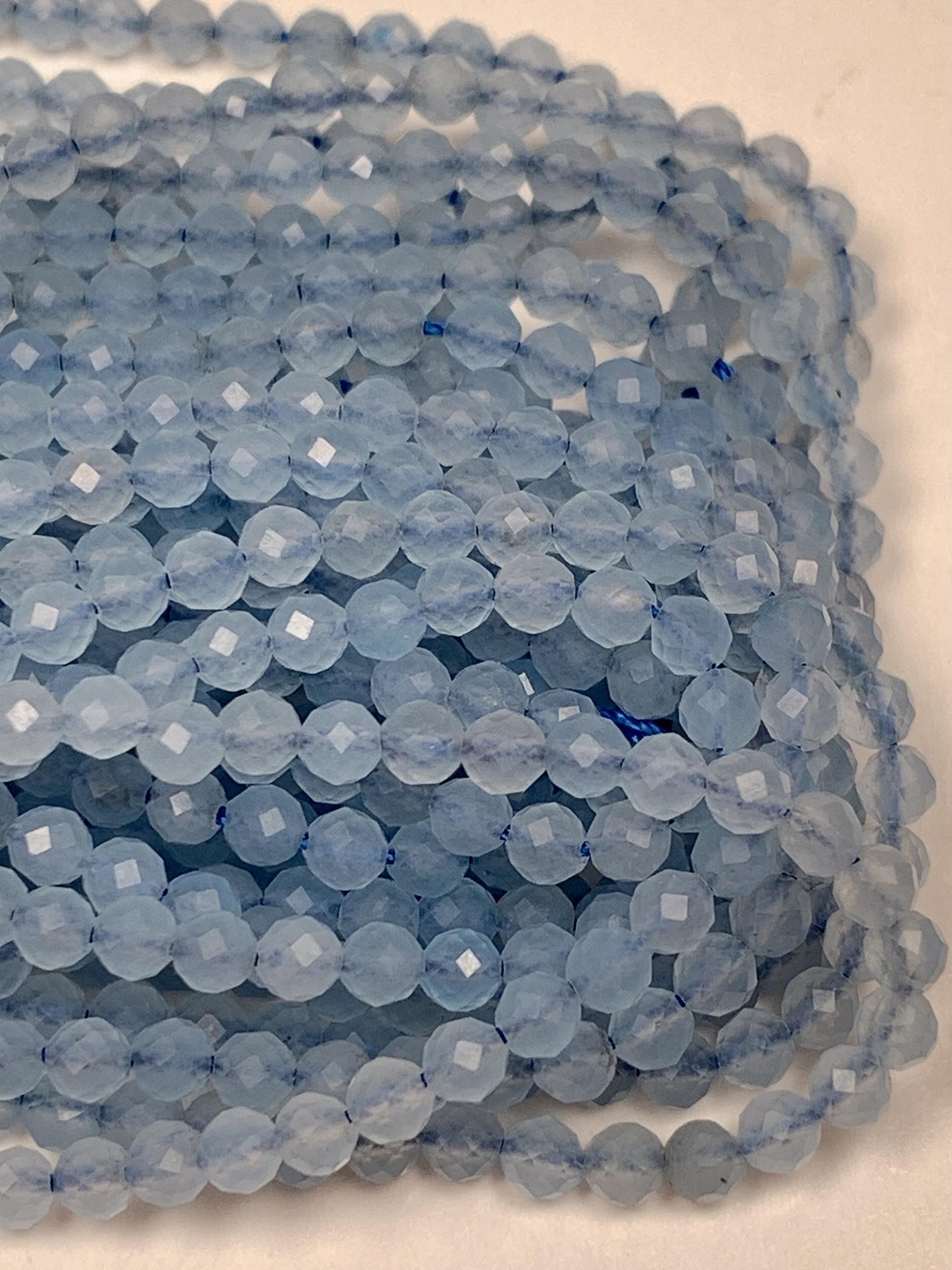 Natural Cream Blue Aquamarine Faceted Round Beads 15.5" Strand 2mm 3mm 4mm