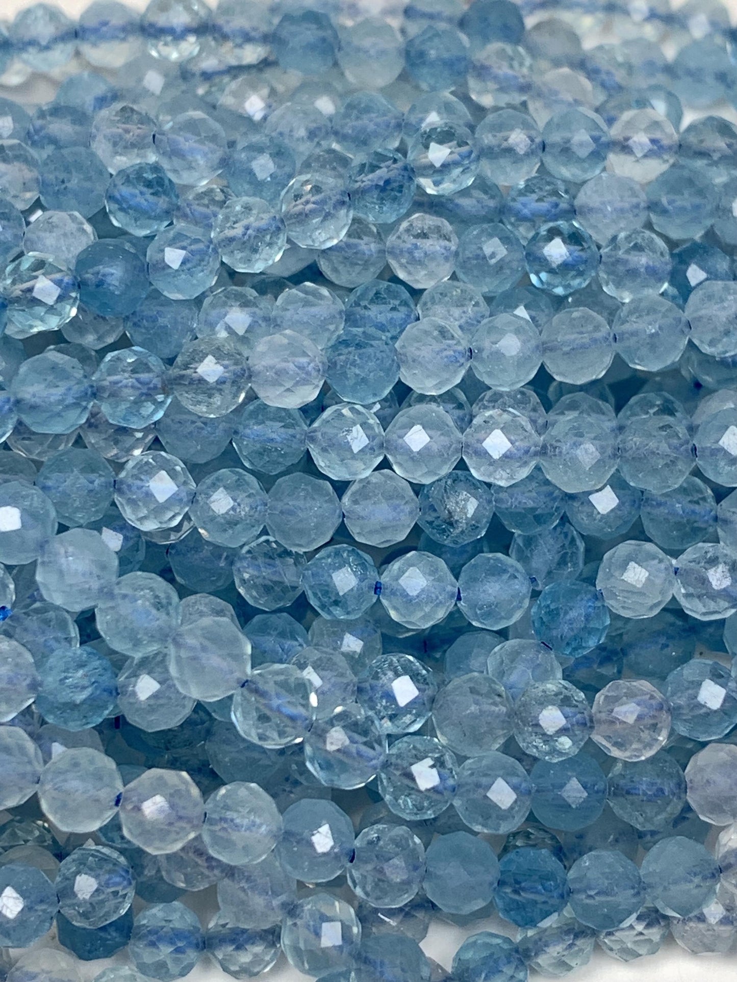 Natural Soft Translucent Blue Aquamarine Faceted Round  Beads: 15.5 Strand  Gemstone (2mm 3mm 4mm)