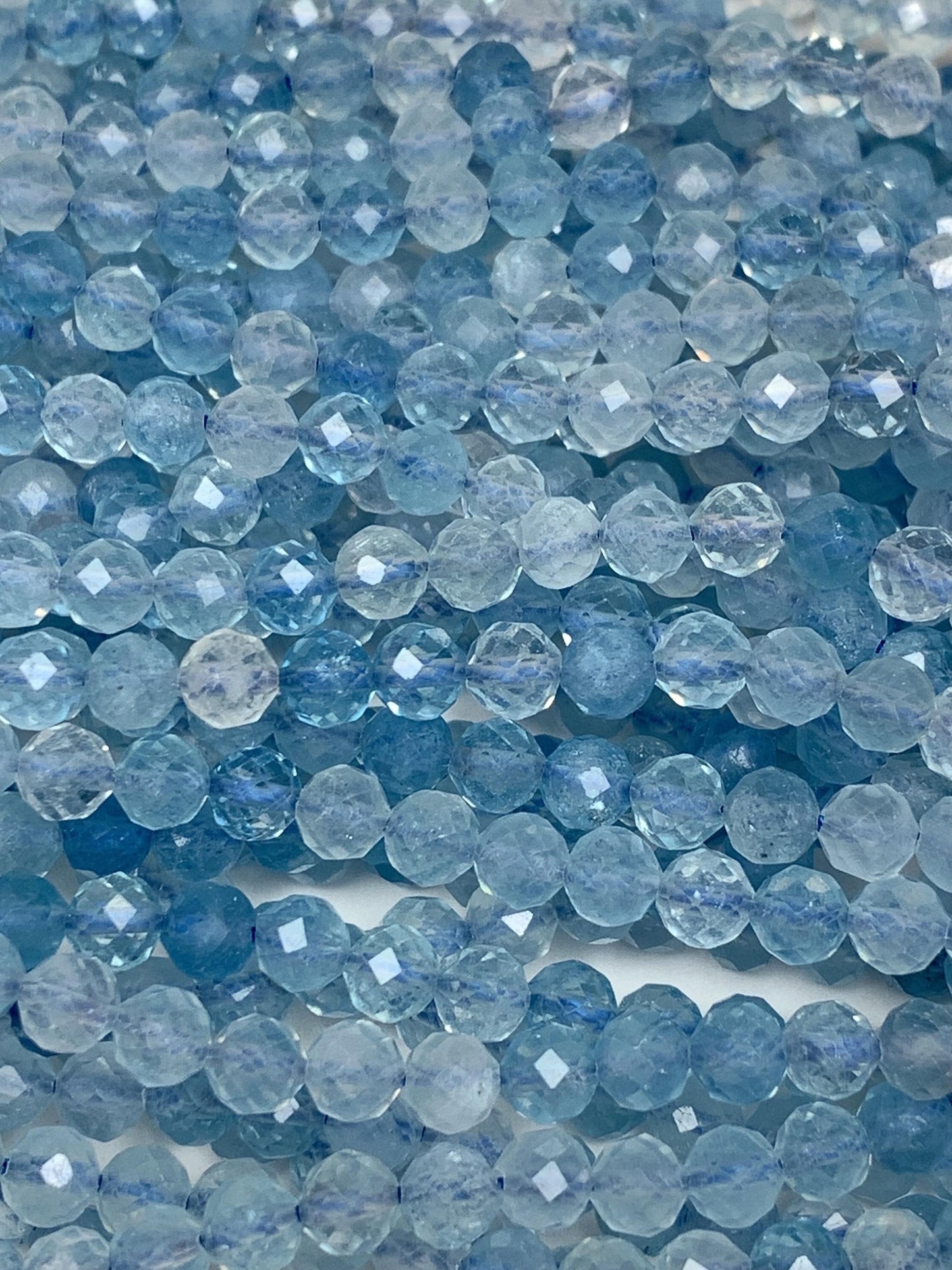 Natural Soft Translucent Blue Aquamarine Faceted Round  Beads: 15.5 Strand  Gemstone (2mm 3mm 4mm)