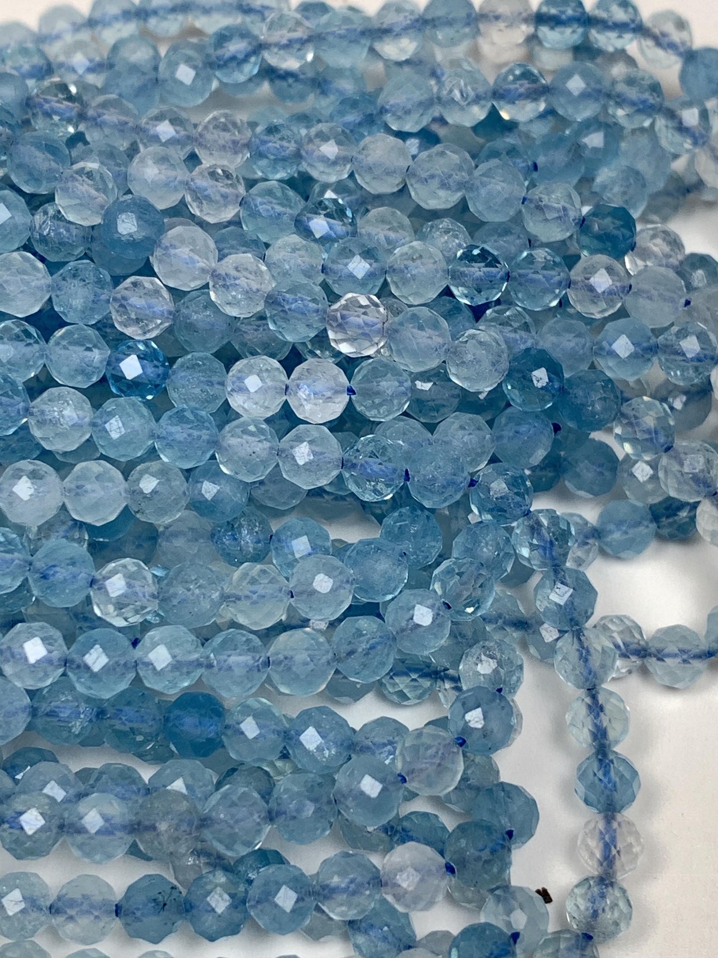 Natural Soft Translucent Blue Aquamarine Faceted Round  Beads: 15.5 Strand  Gemstone (2mm 3mm 4mm)
