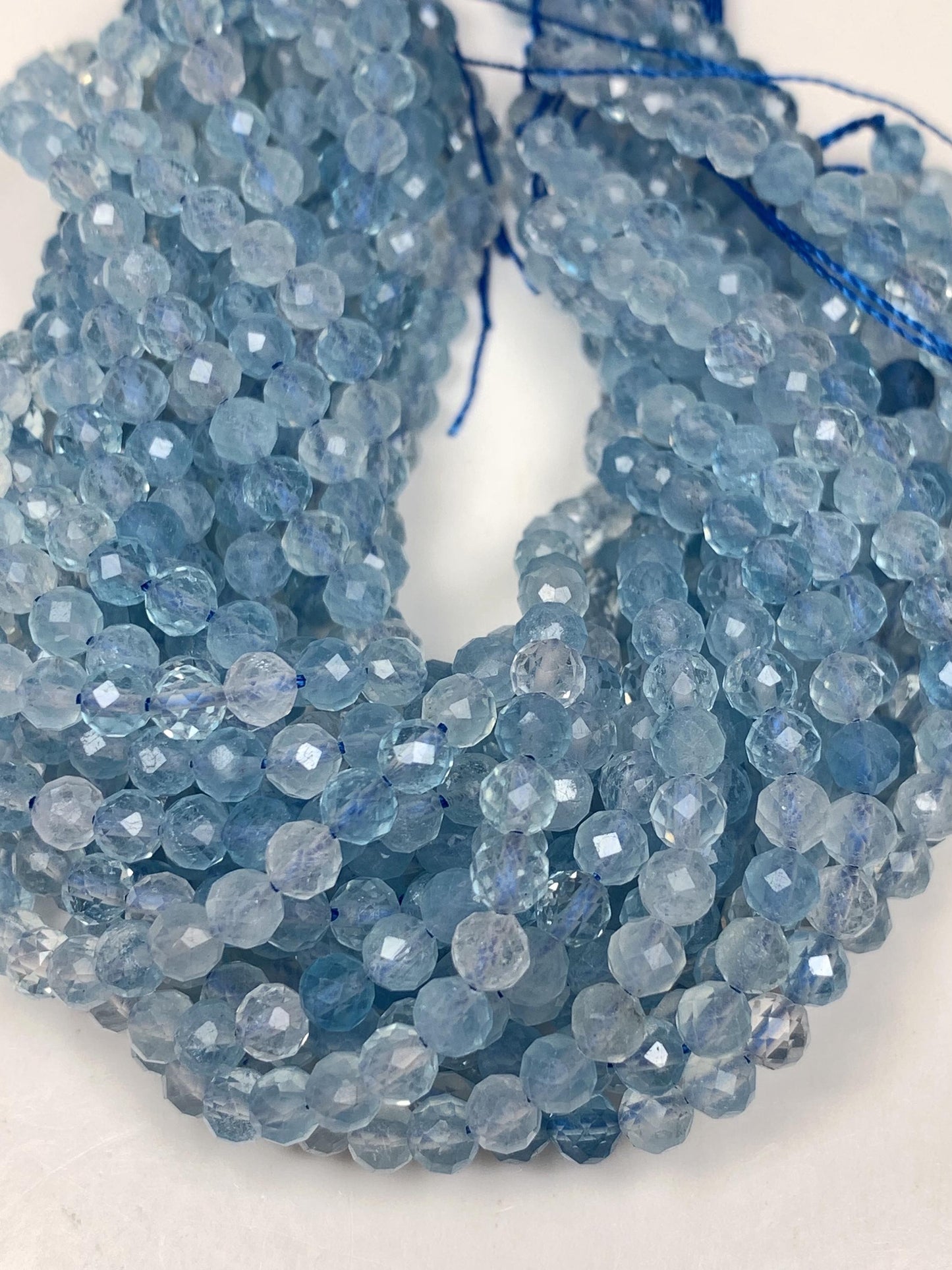 Natural Soft Translucent Blue Aquamarine Faceted Round  Beads: 15.5 Strand  Gemstone (2mm 3mm 4mm)