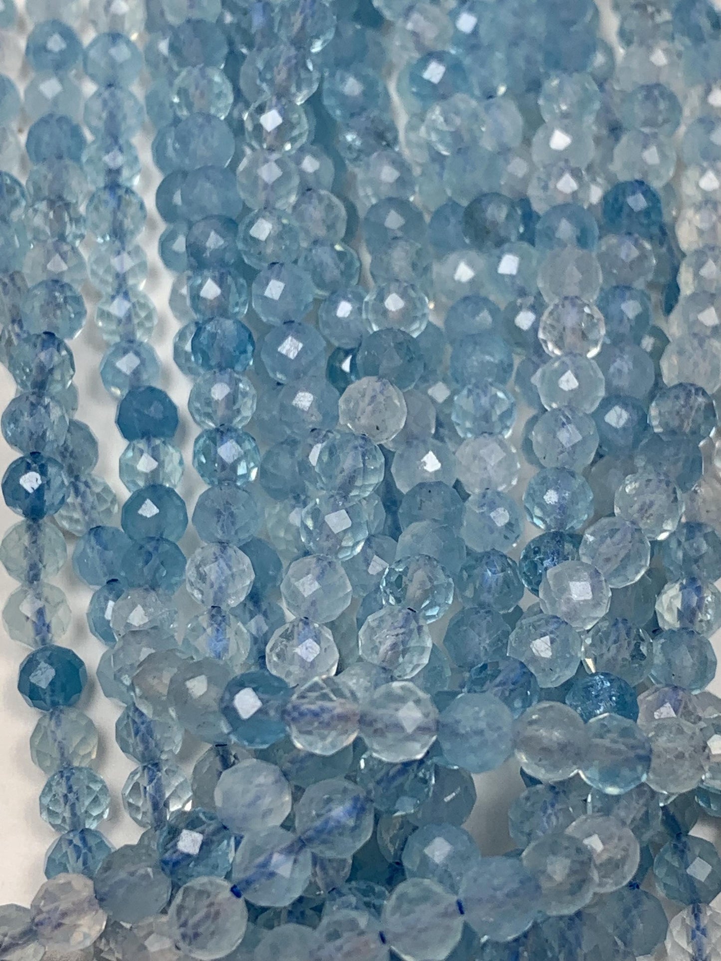 Natural Soft Translucent Blue Aquamarine Faceted Round  Beads: 15.5 Strand  Gemstone (2mm 3mm 4mm)