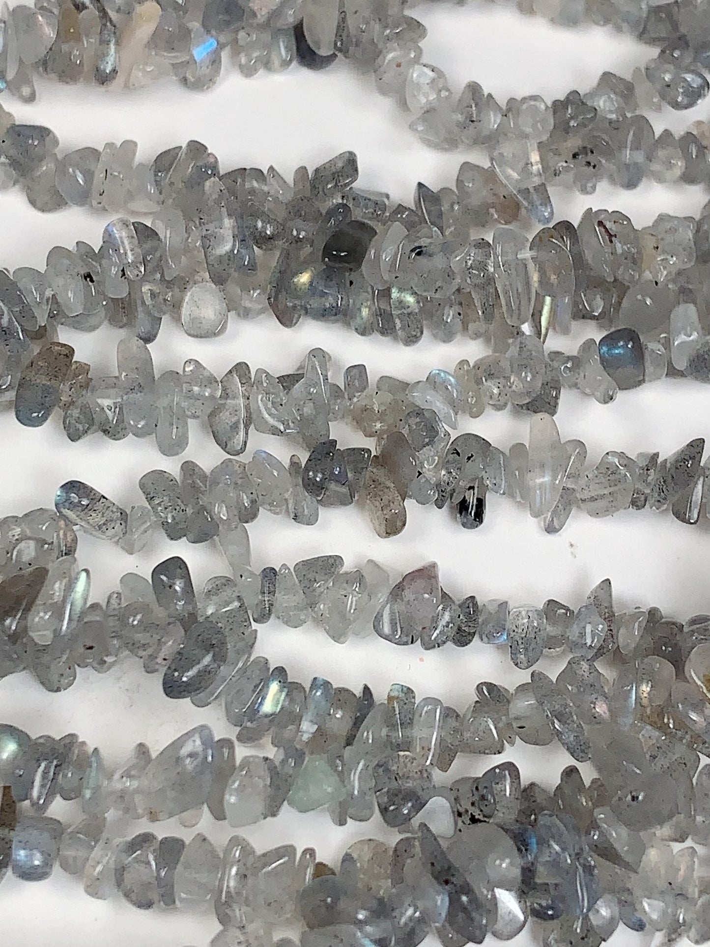 Labradorite Chip Beads: 32" Gray Blue Gemstone Nuggets (3-8mm)
