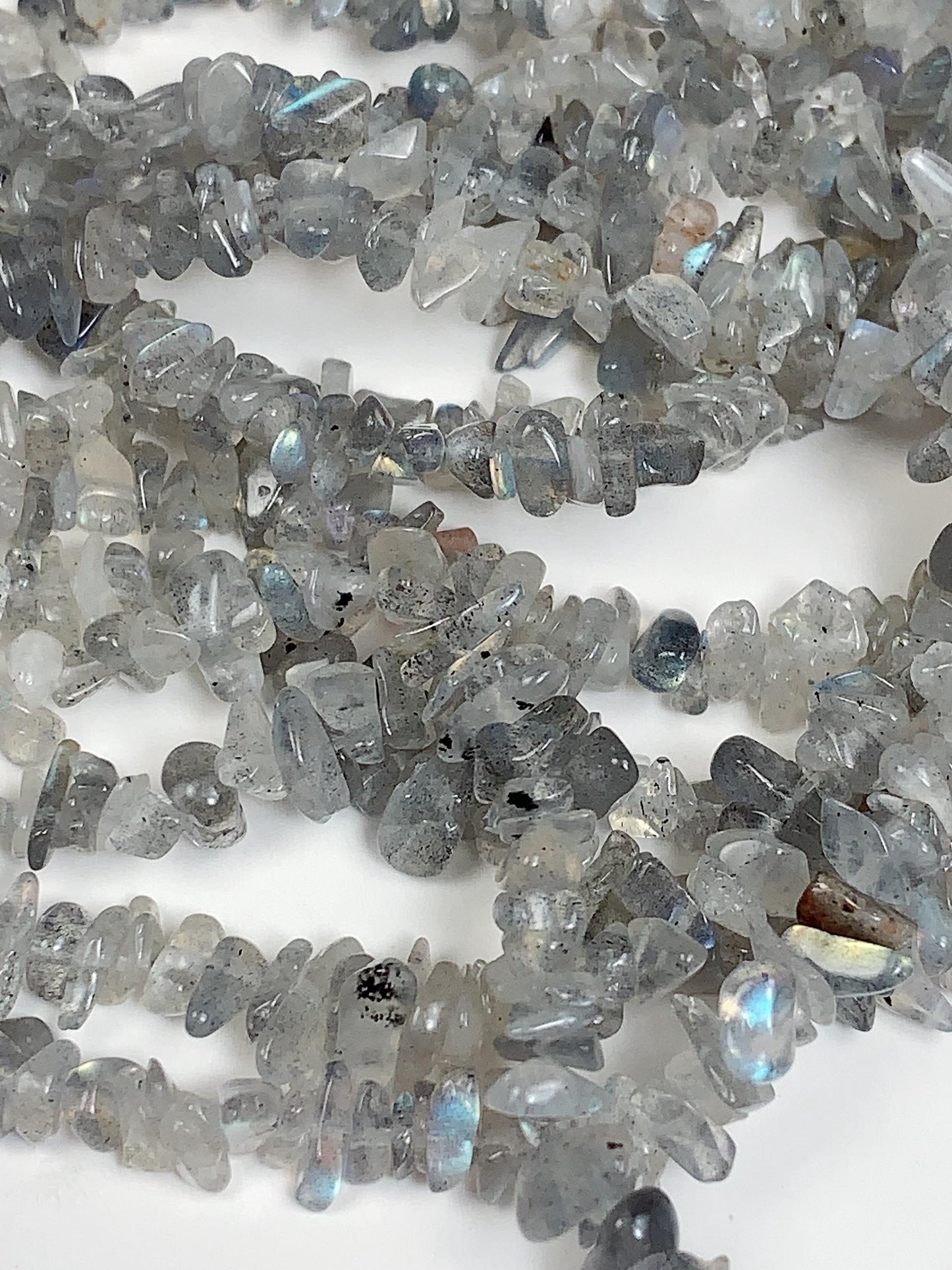 Labradorite Chip Beads: 32" Gray Blue Gemstone Nuggets (3-8mm)