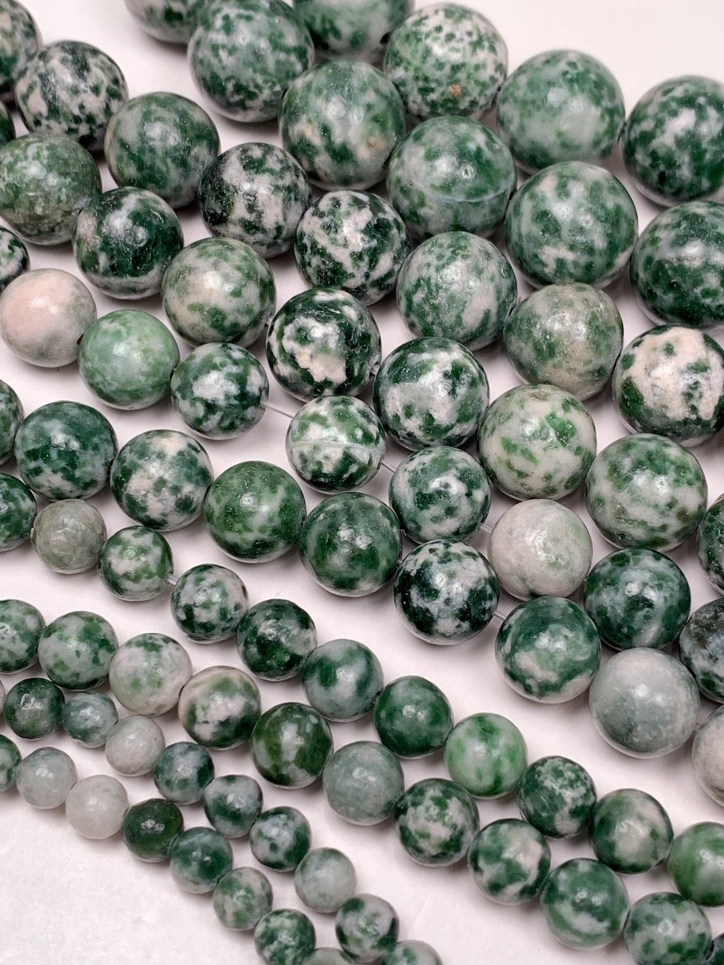 Natural Green Spot Jasper Beads: Smooth Round Gemstone Strand