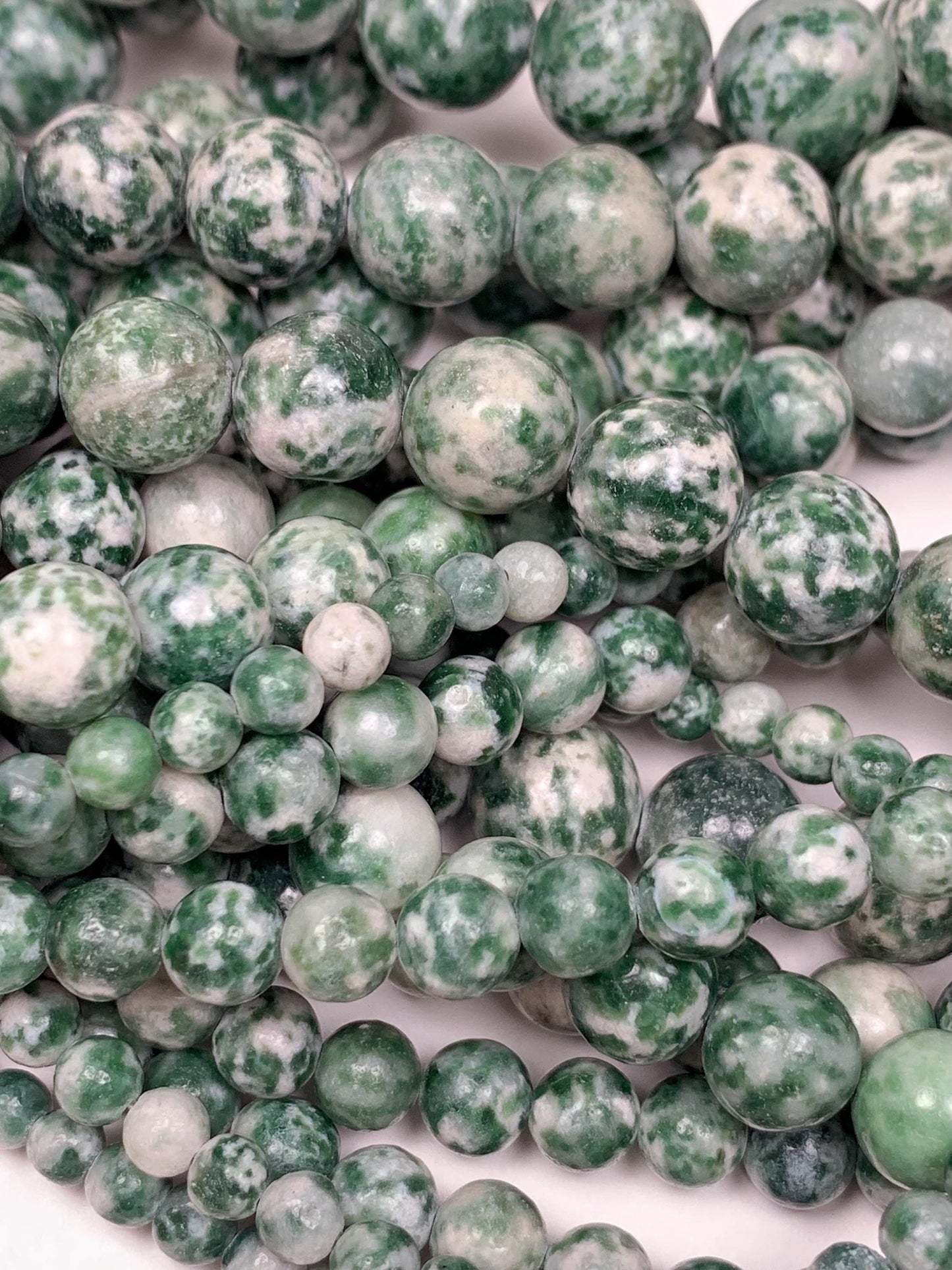 Natural Green Spot Jasper Beads: Smooth Round Gemstone Strand