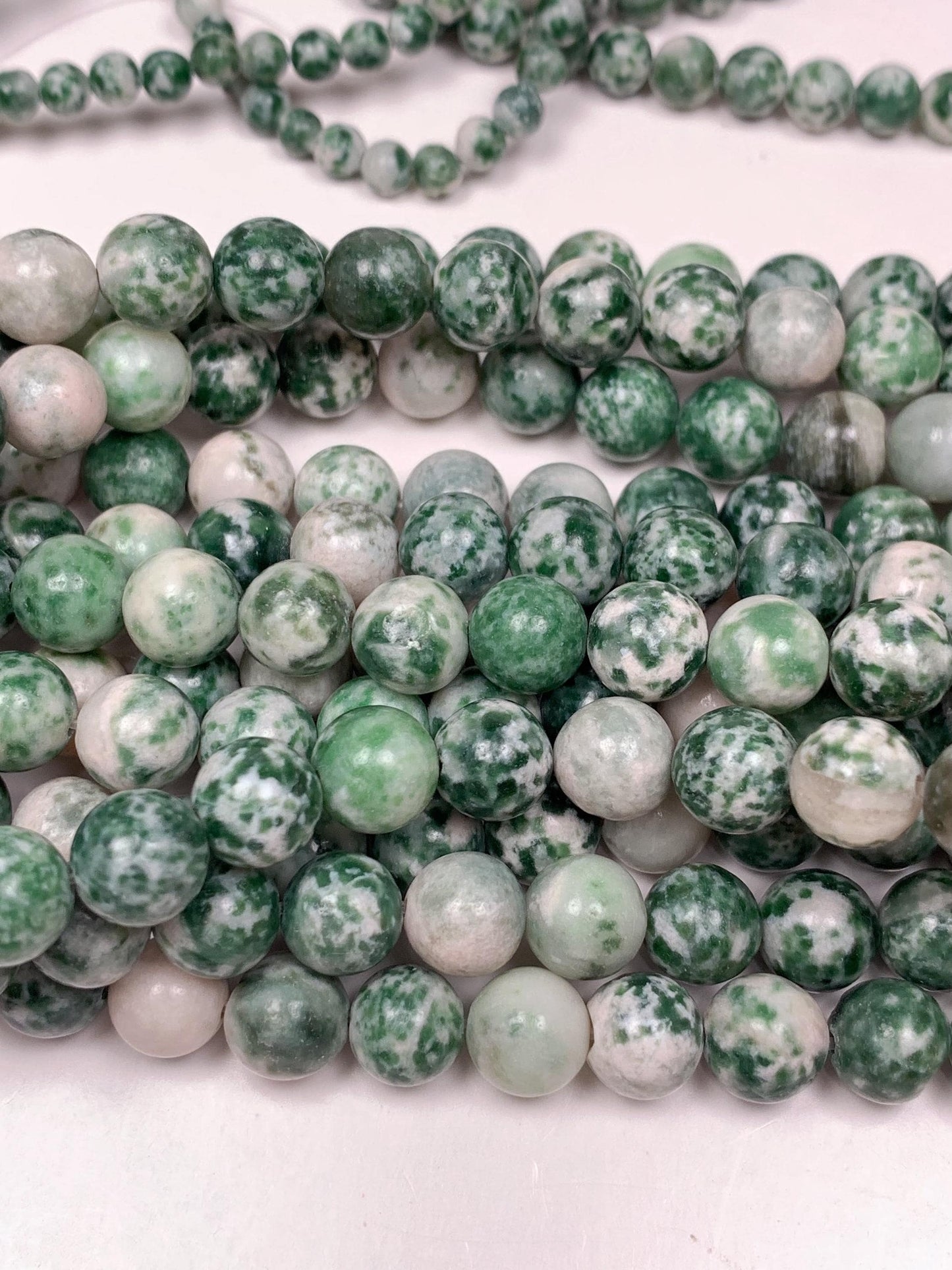 Natural Green Spot Jasper Beads: Smooth Round Gemstone Strand