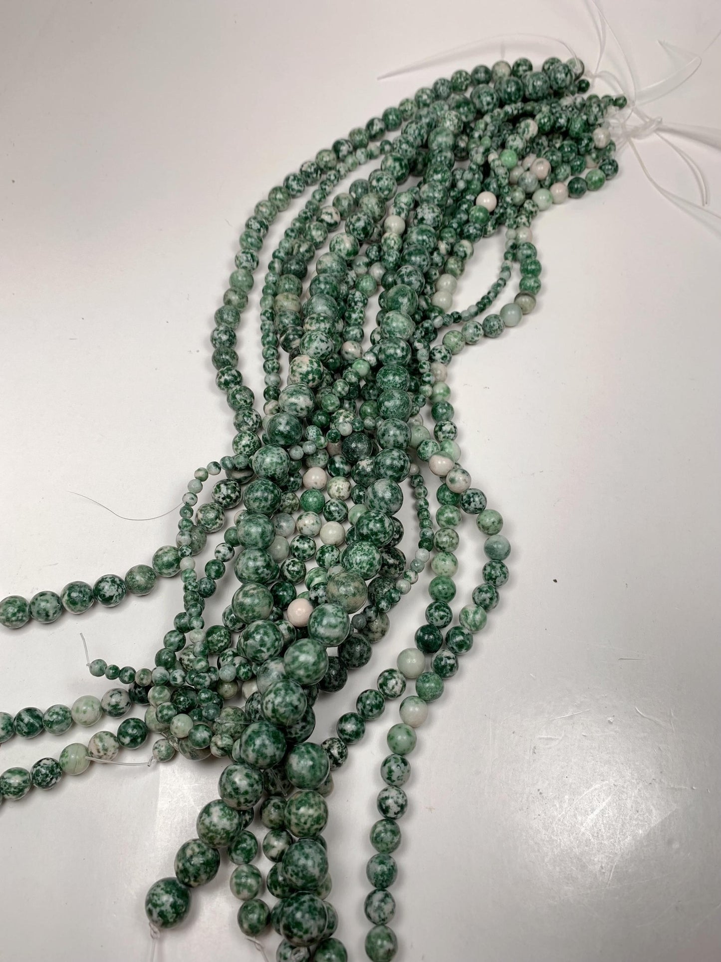 Natural Green Spot Jasper Beads: Smooth Round Gemstone Strand