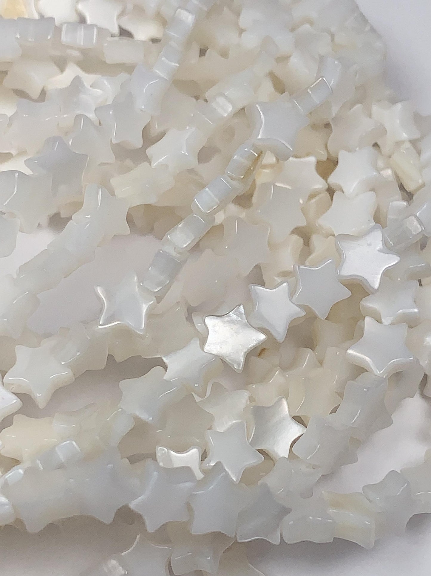 6mm AAA White Mother of Pearl Star Beads: 15" Strand