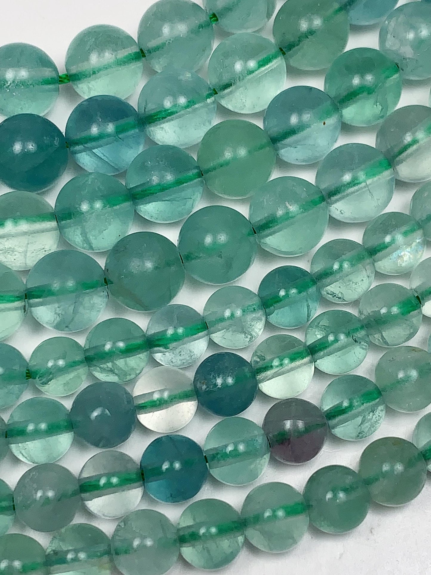 Genuine Natural Green Clear Fluorite Smooth Round Beads 15.5" Strand Gemstone  6mm 8mm 10mm