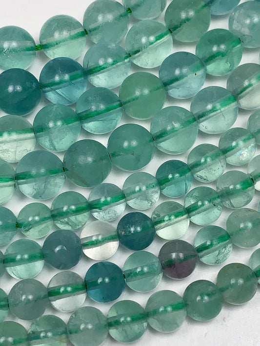 Genuine Natural Green Clear Fluorite Smooth Round Beads 15.5" Strand Gemstone  6mm 8mm 10mm