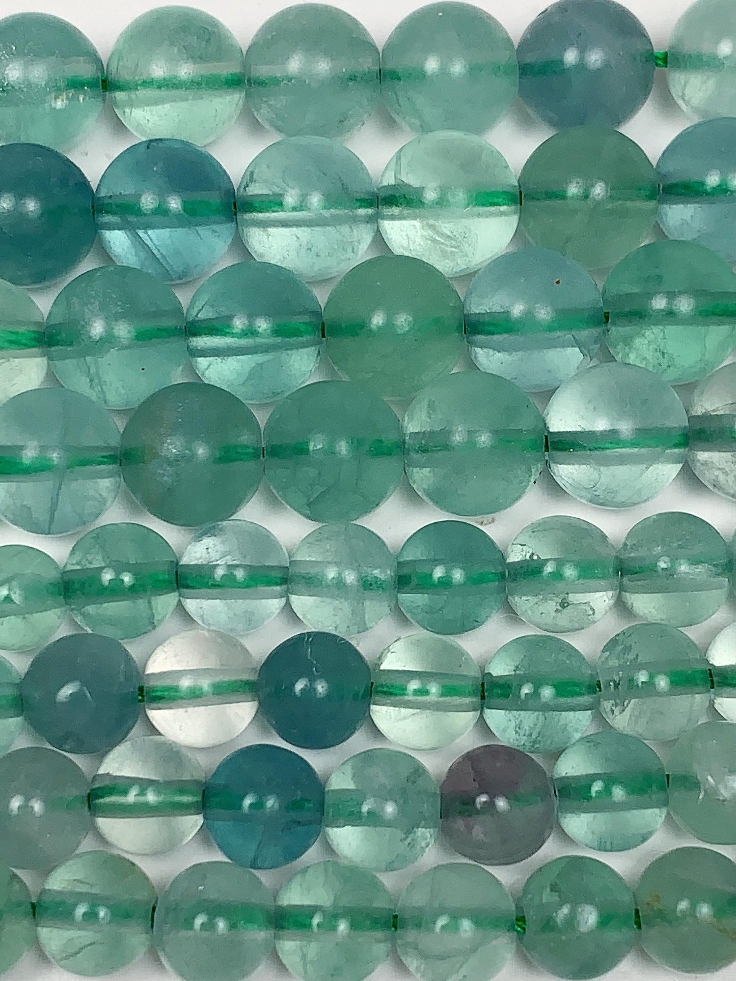 Genuine Natural Green Clear Fluorite Smooth Round Beads 15.5" Strand Gemstone  6mm 8mm 10mm