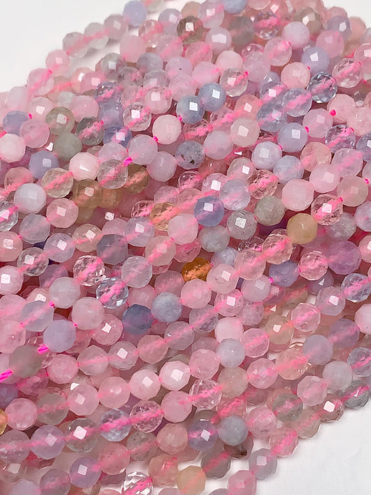 AAA Pink Blue Morganite Faceted Round Beads: 2mm 3mm 4mm, 15.5" Strand