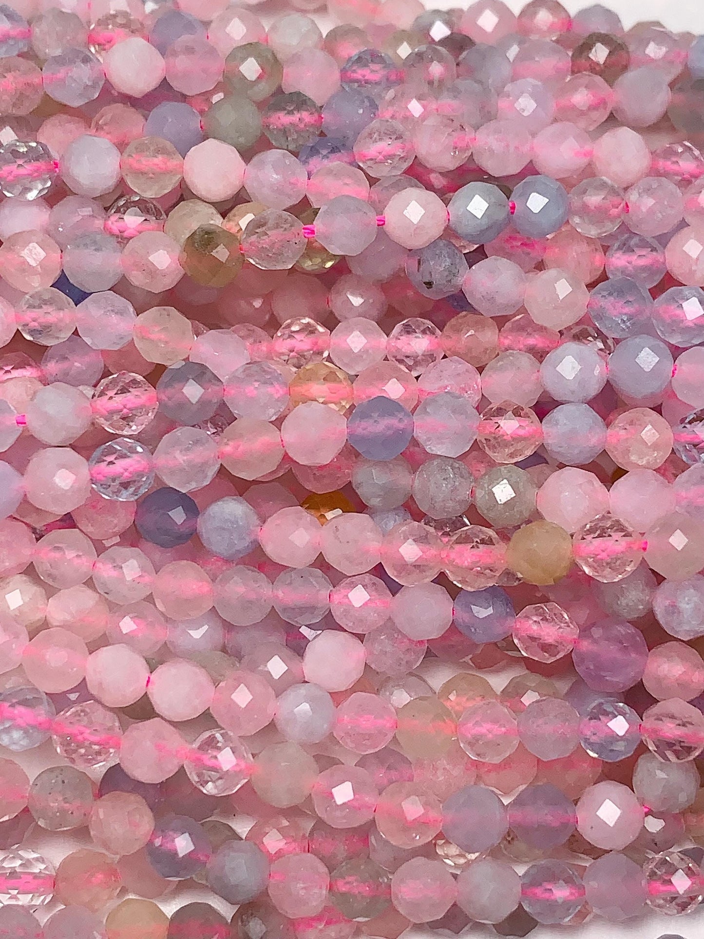 AAA Pink Blue Morganite Faceted Round Beads: 2mm 3mm 4mm, 15.5" Strand