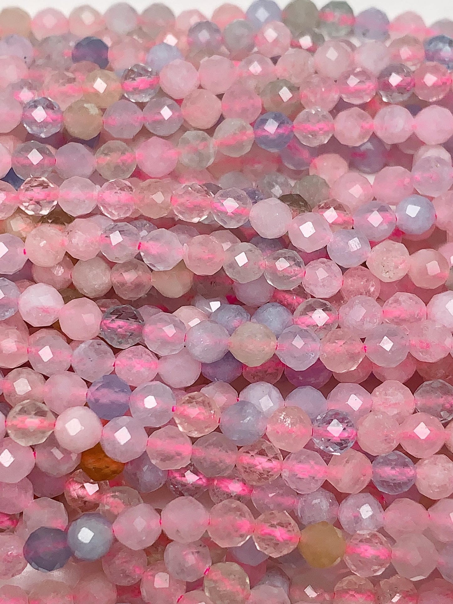 AAA Pink Blue Morganite Faceted Round Beads: 2mm 3mm 4mm, 15.5" Strand